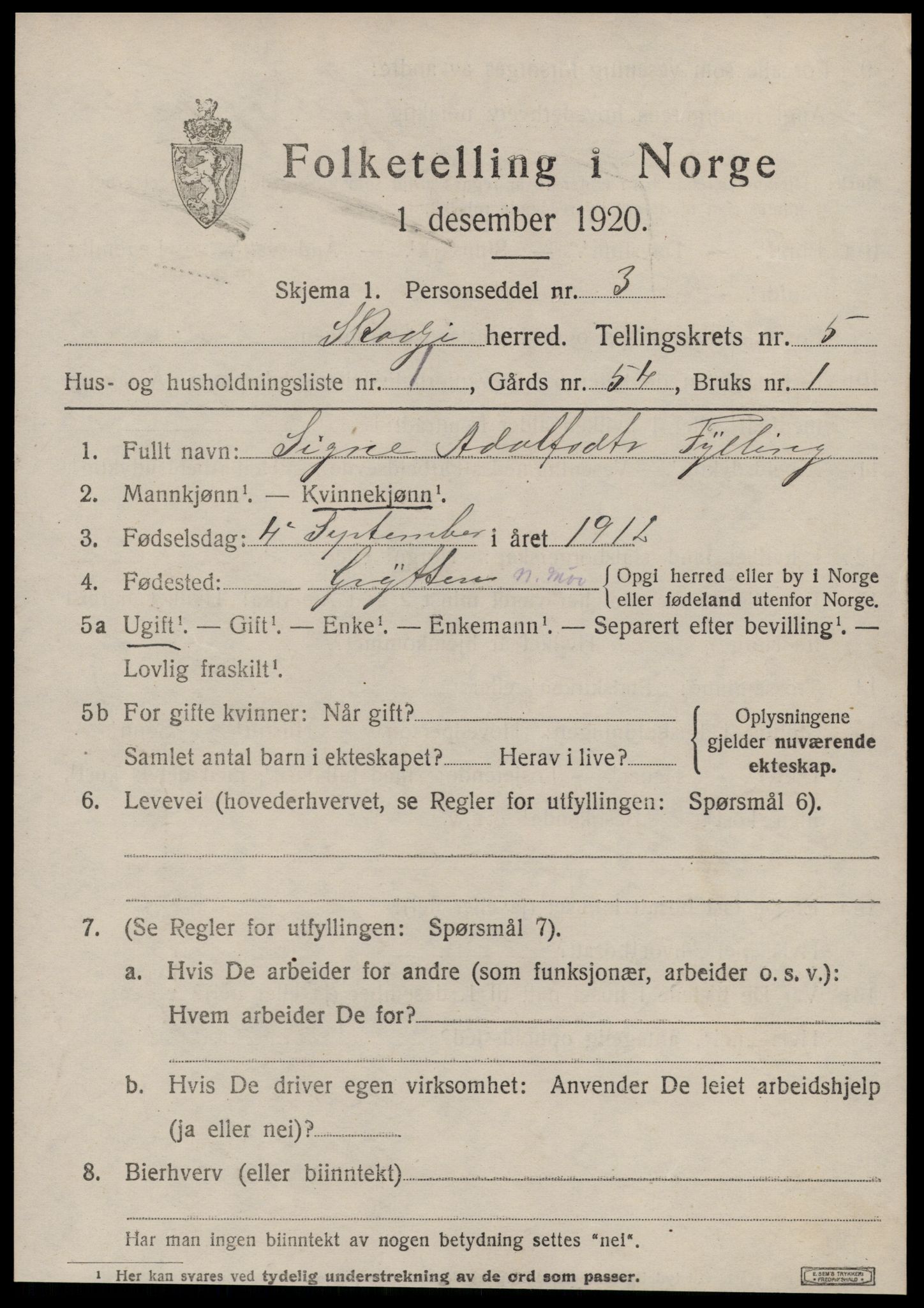 SAT, 1920 census for Skodje, 1920, p. 2301