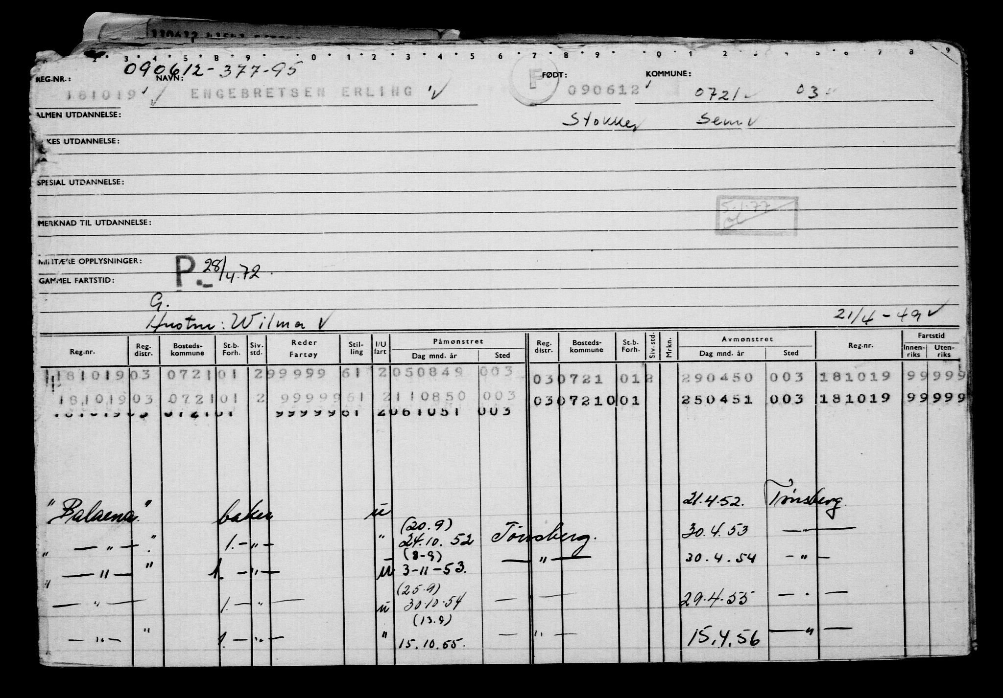 Direktoratet for sjømenn, AV/RA-S-3545/G/Gb/L0105: Hovedkort, 1912, p. 141