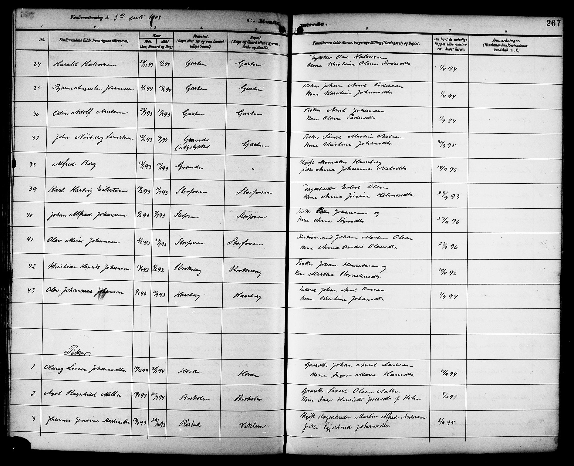 Ministerialprotokoller, klokkerbøker og fødselsregistre - Sør-Trøndelag, SAT/A-1456/659/L0746: Parish register (copy) no. 659C03, 1893-1912, p. 267