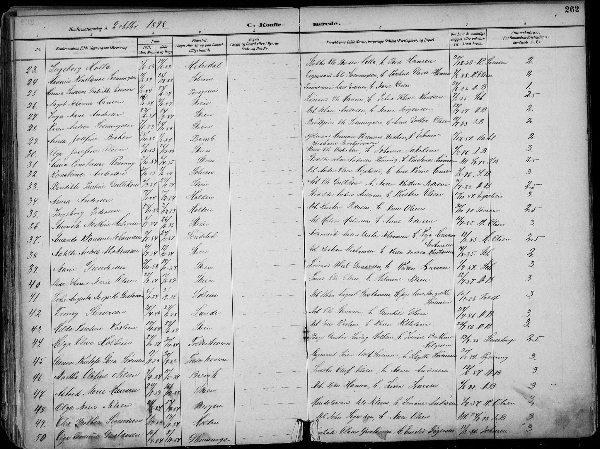 Skien kirkebøker, AV/SAKO-A-302/F/Fa/L0010: Parish register (official) no. 10, 1891-1899, p. 262