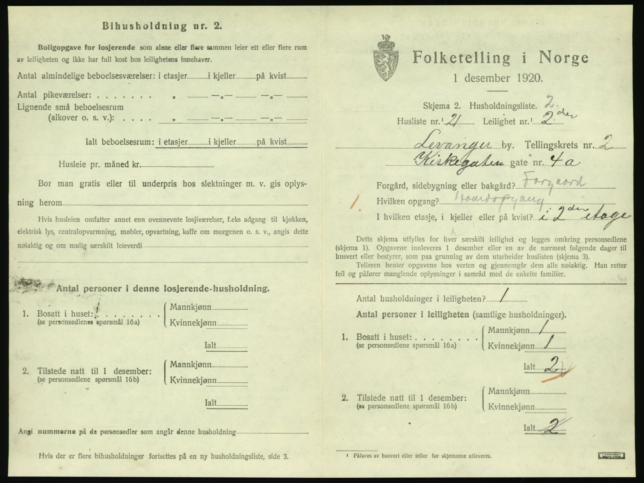 SAT, 1920 census for Levanger town, 1920, p. 896