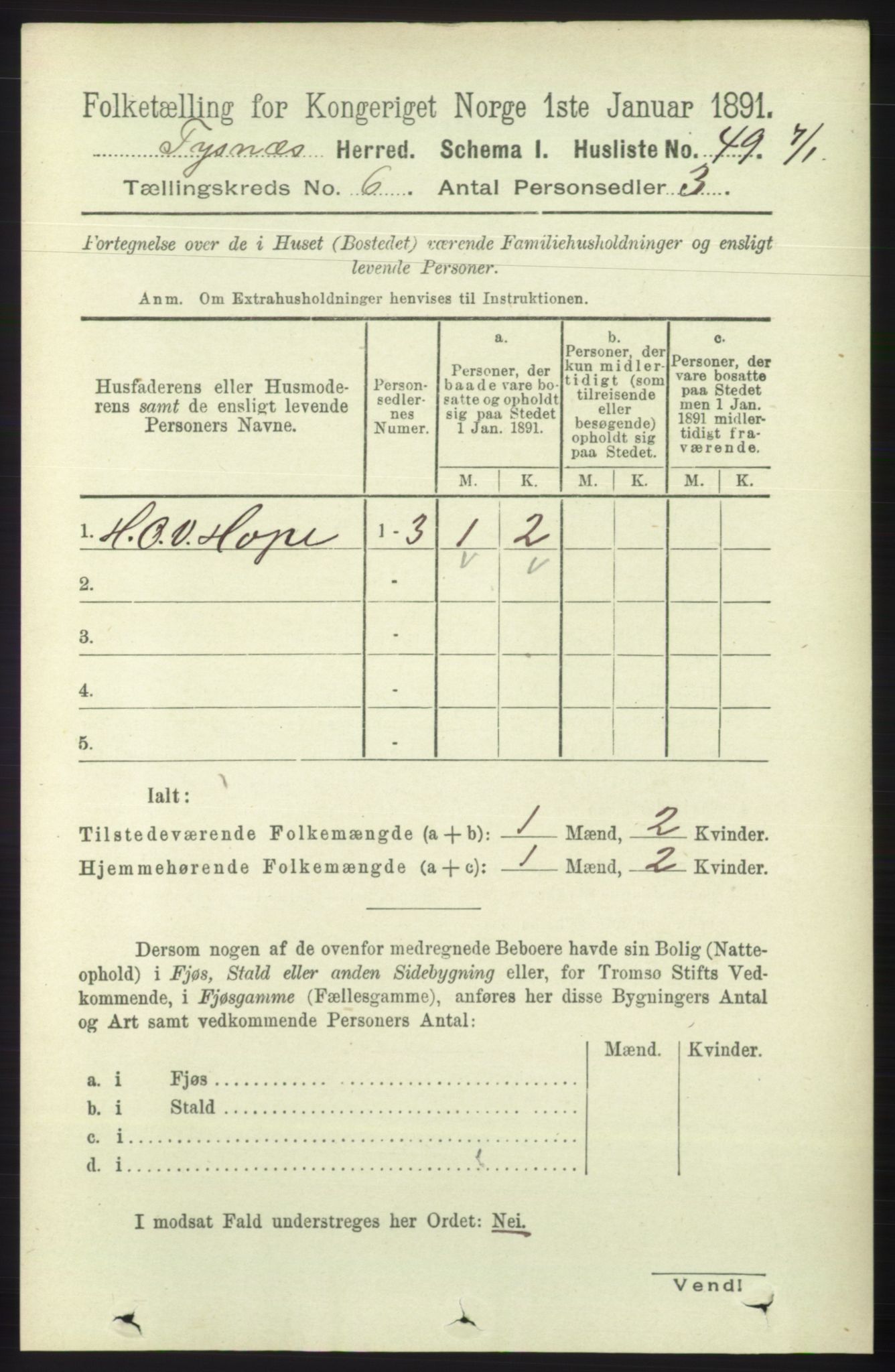 RA, 1891 census for 1223 Tysnes, 1891, p. 2348