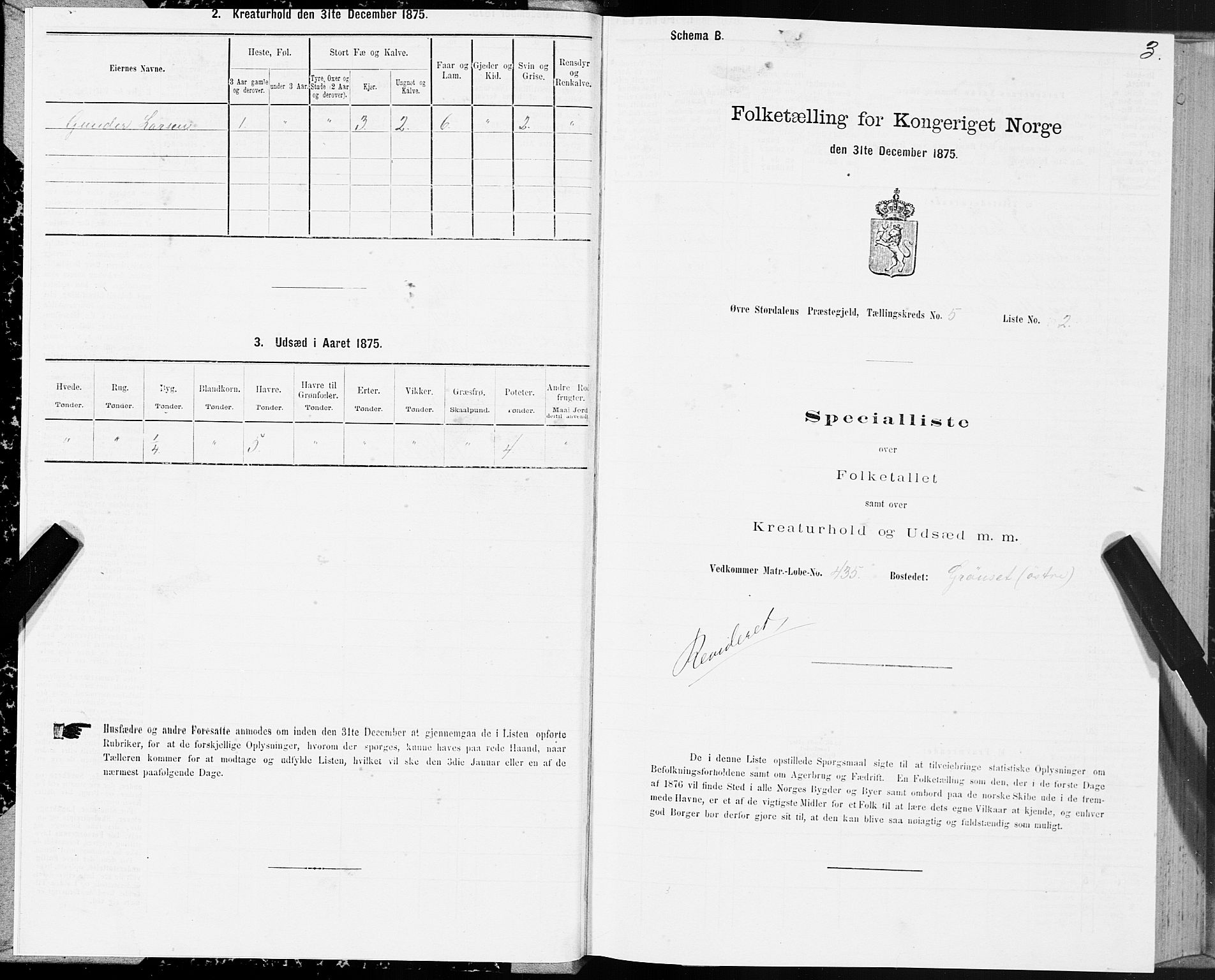 SAT, 1875 census for 1711P Øvre Stjørdal, 1875, p. 3003