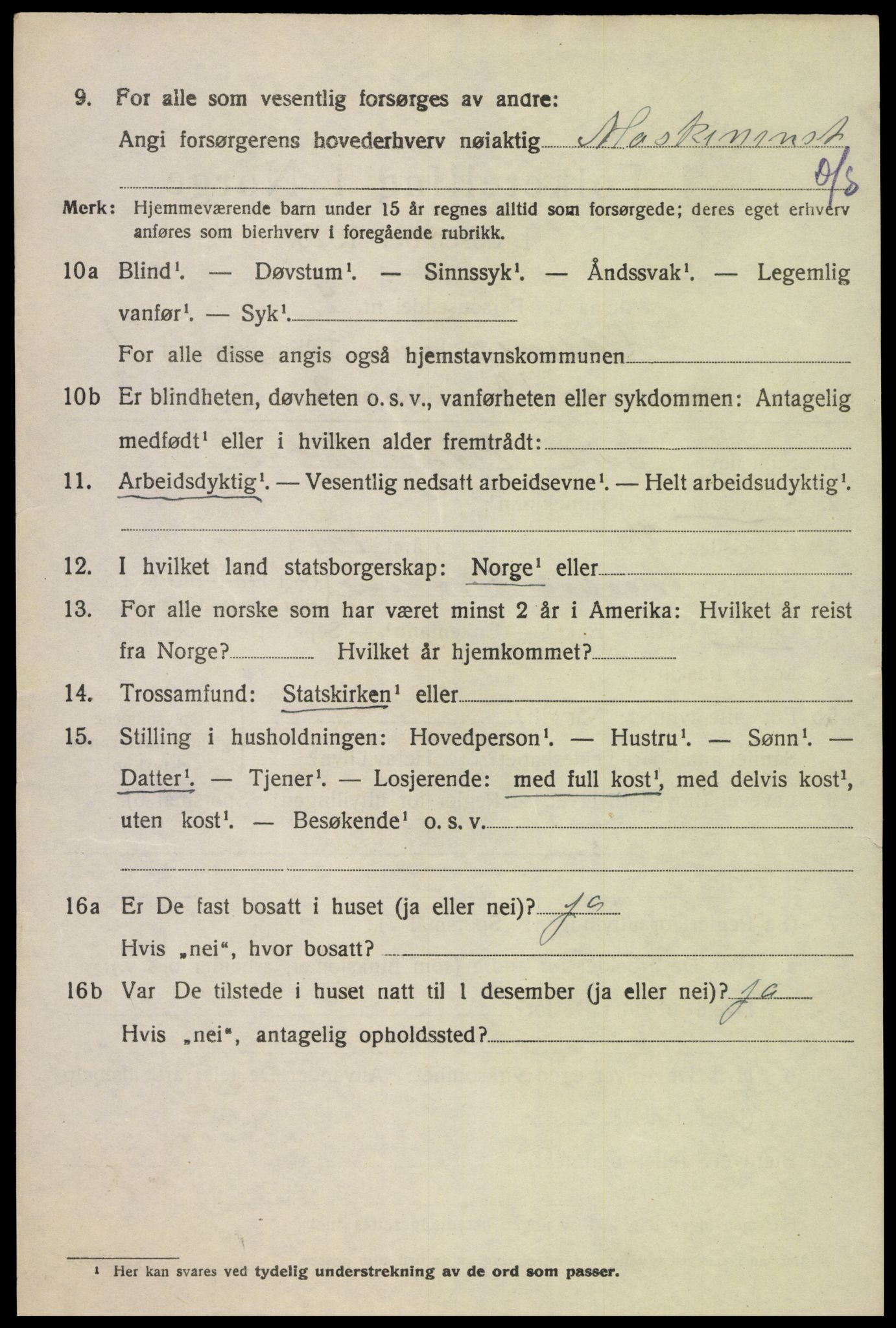 SAK, 1920 census for Oddernes, 1920, p. 2138