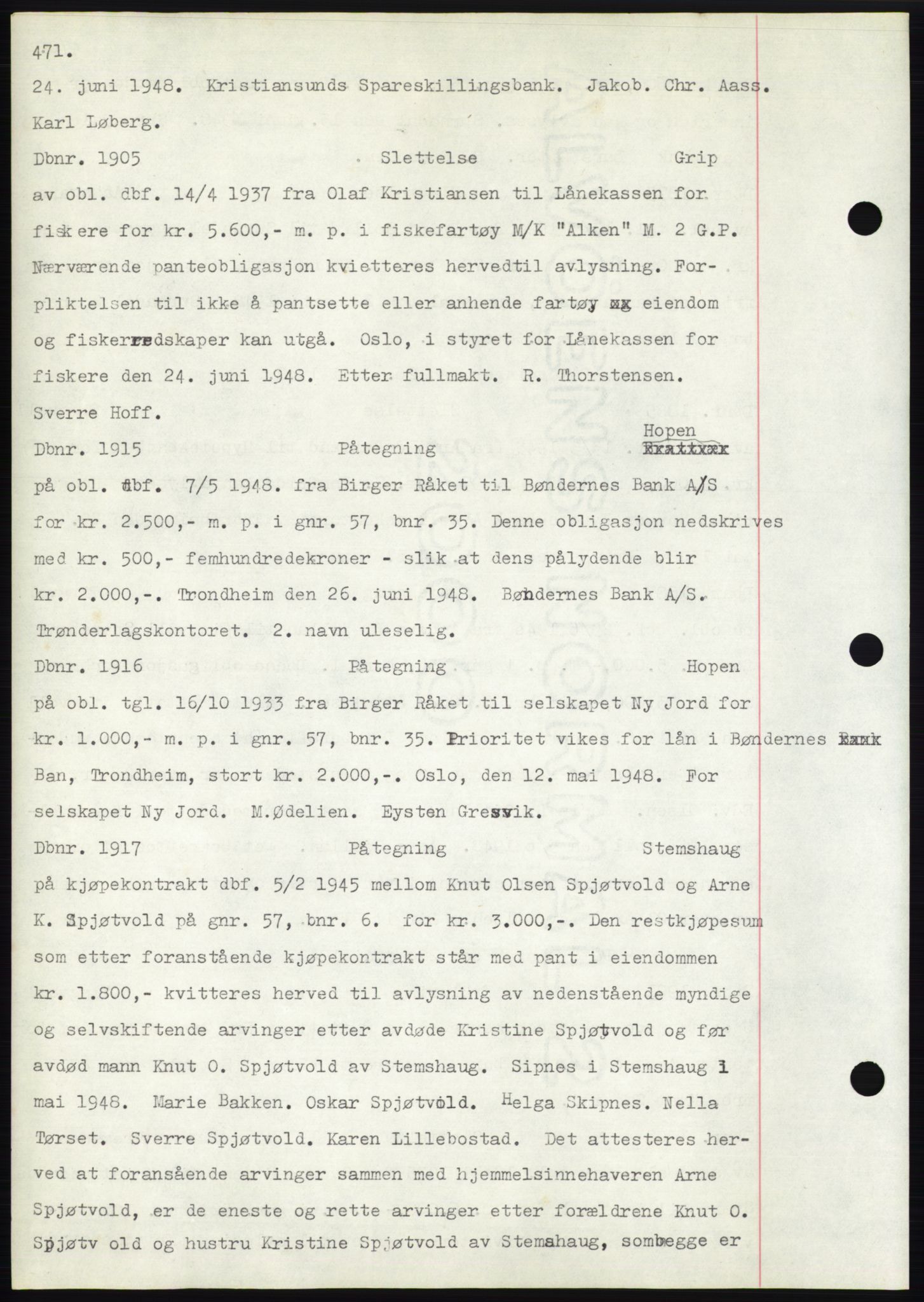 Nordmøre sorenskriveri, SAT/A-4132/1/2/2Ca: Mortgage book no. C82b, 1946-1951, Diary no: : 1905/1948