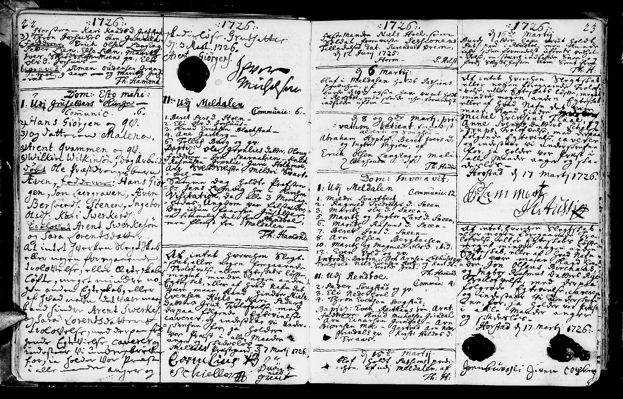 Ministerialprotokoller, klokkerbøker og fødselsregistre - Sør-Trøndelag, SAT/A-1456/672/L0850: Parish register (official) no. 672A03, 1725-1751, p. 22-23