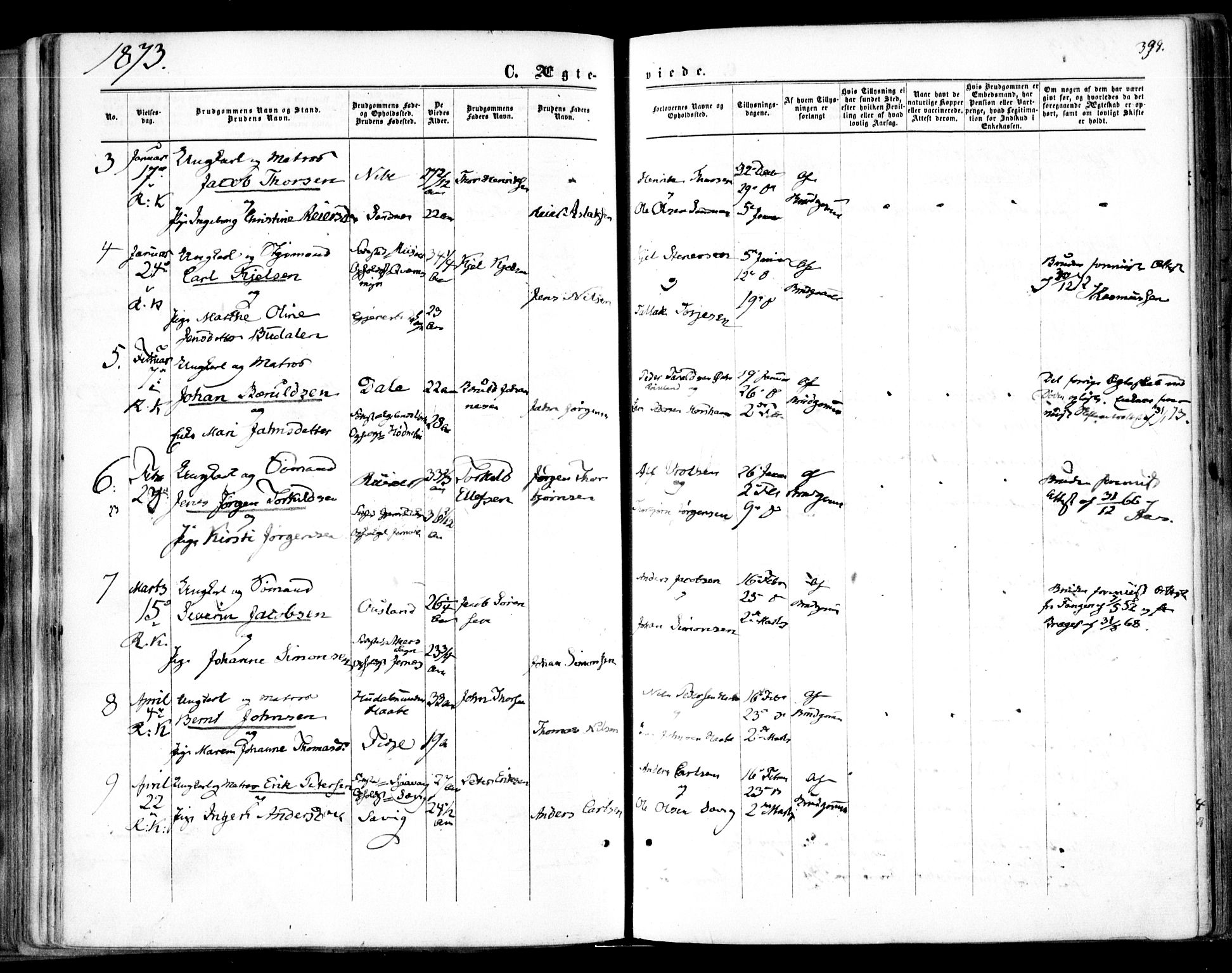Søndeled sokneprestkontor, SAK/1111-0038/F/Fa/L0003: Parish register (official) no. A 3, 1861-1879, p. 398