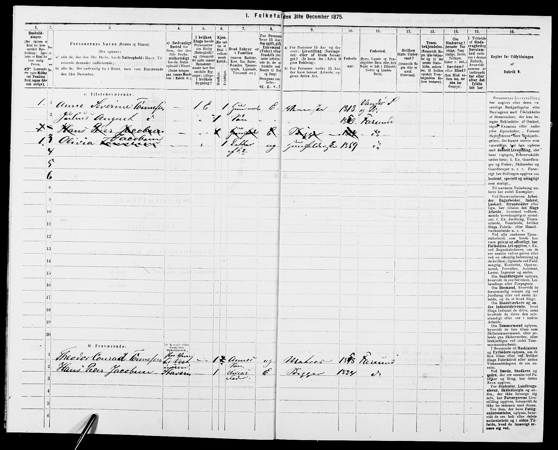 SAK, 1875 census for 1003B Vanse/Farsund, 1875, p. 11