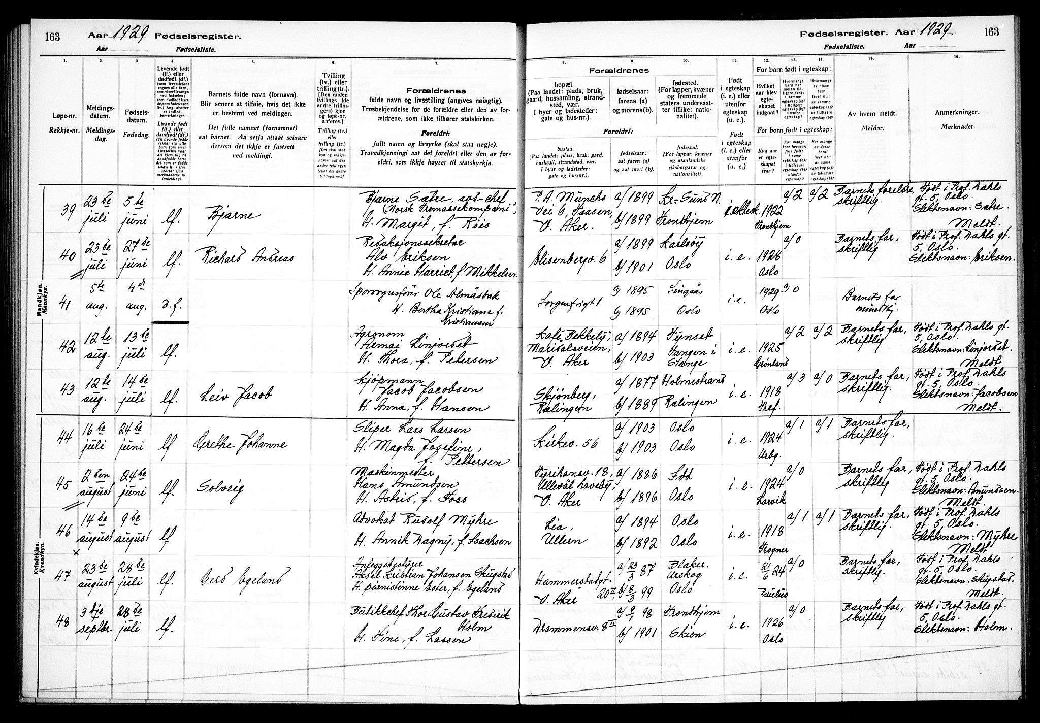 Uranienborg prestekontor Kirkebøker, AV/SAO-A-10877/J/Ja/L0001: Birth register no. 1, 1916-1930, p. 163