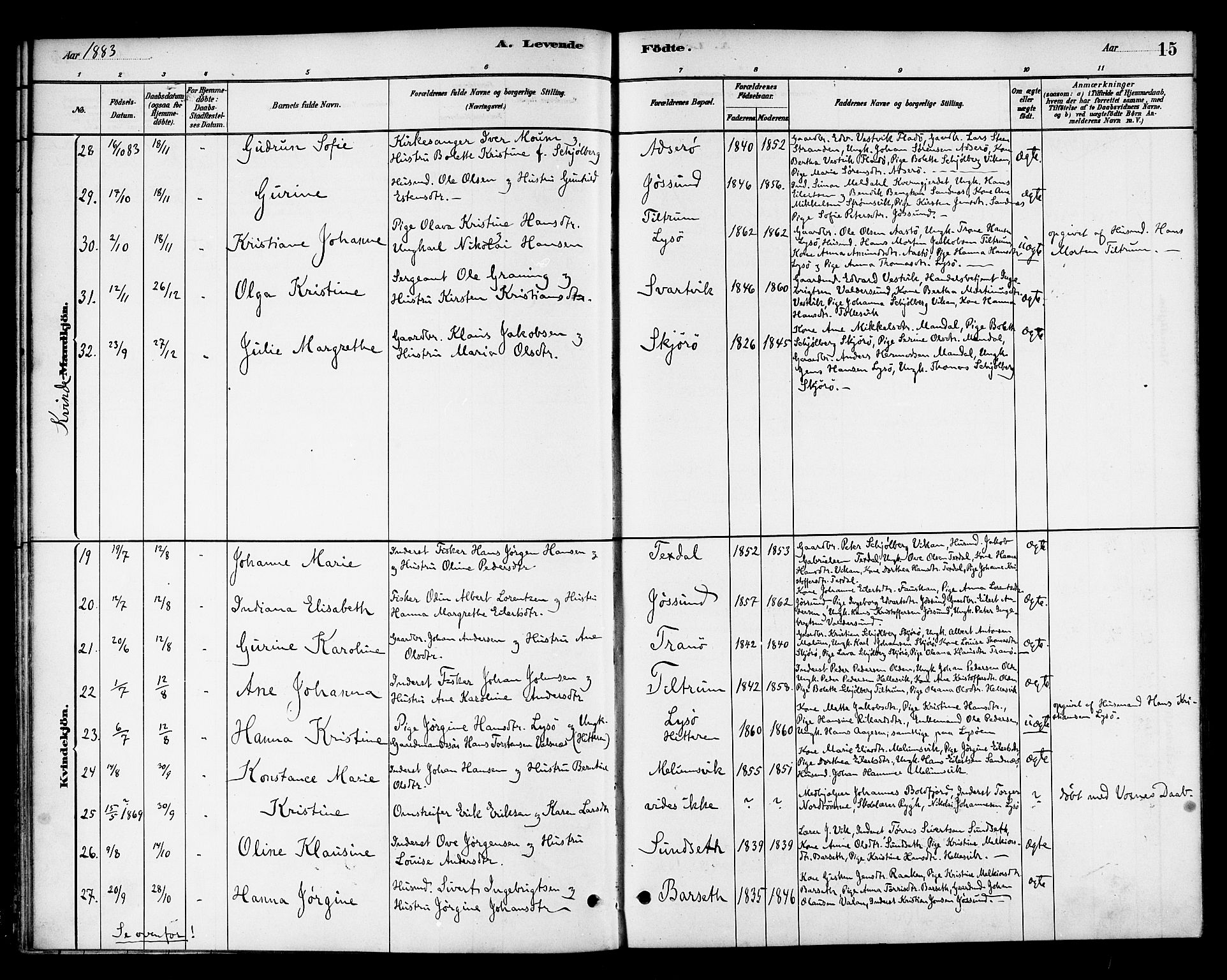 Ministerialprotokoller, klokkerbøker og fødselsregistre - Sør-Trøndelag, SAT/A-1456/654/L0663: Parish register (official) no. 654A01, 1880-1894, p. 15