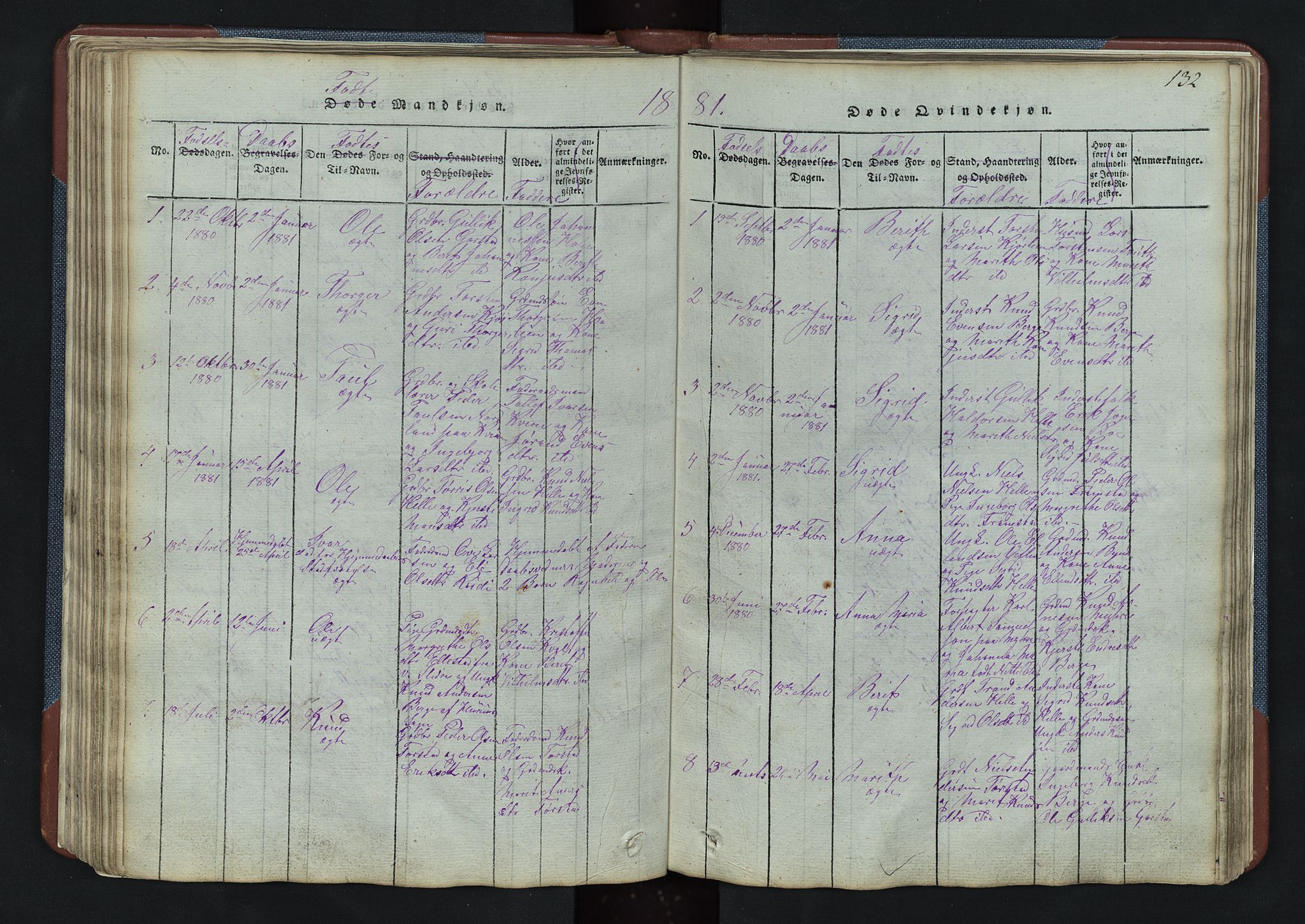 Vang prestekontor, Valdres, SAH/PREST-140/H/Hb/L0003: Parish register (copy) no. 3, 1814-1892, p. 132