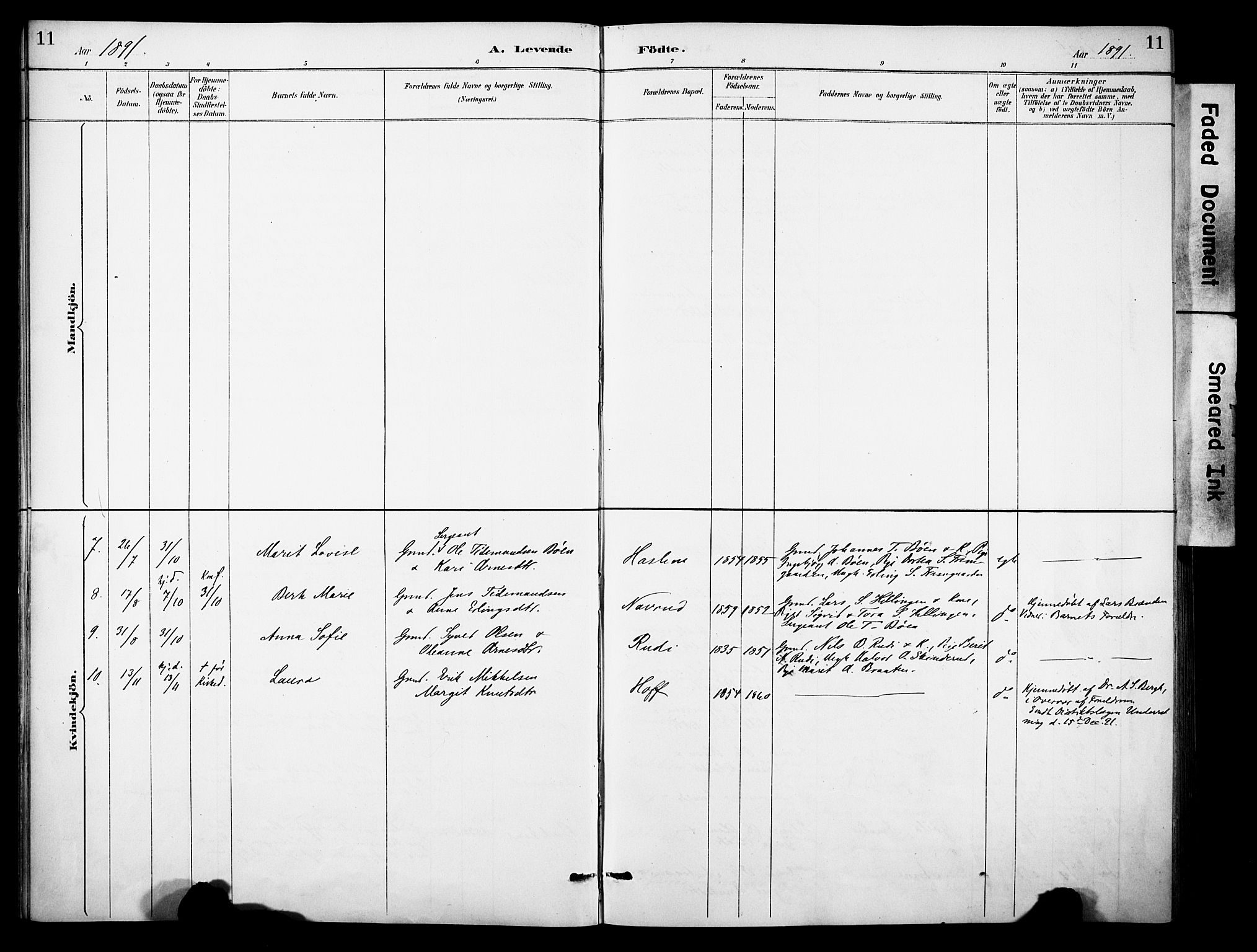 Sør-Aurdal prestekontor, SAH/PREST-128/H/Ha/Haa/L0010: Parish register (official) no. 10, 1886-1906, p. 11