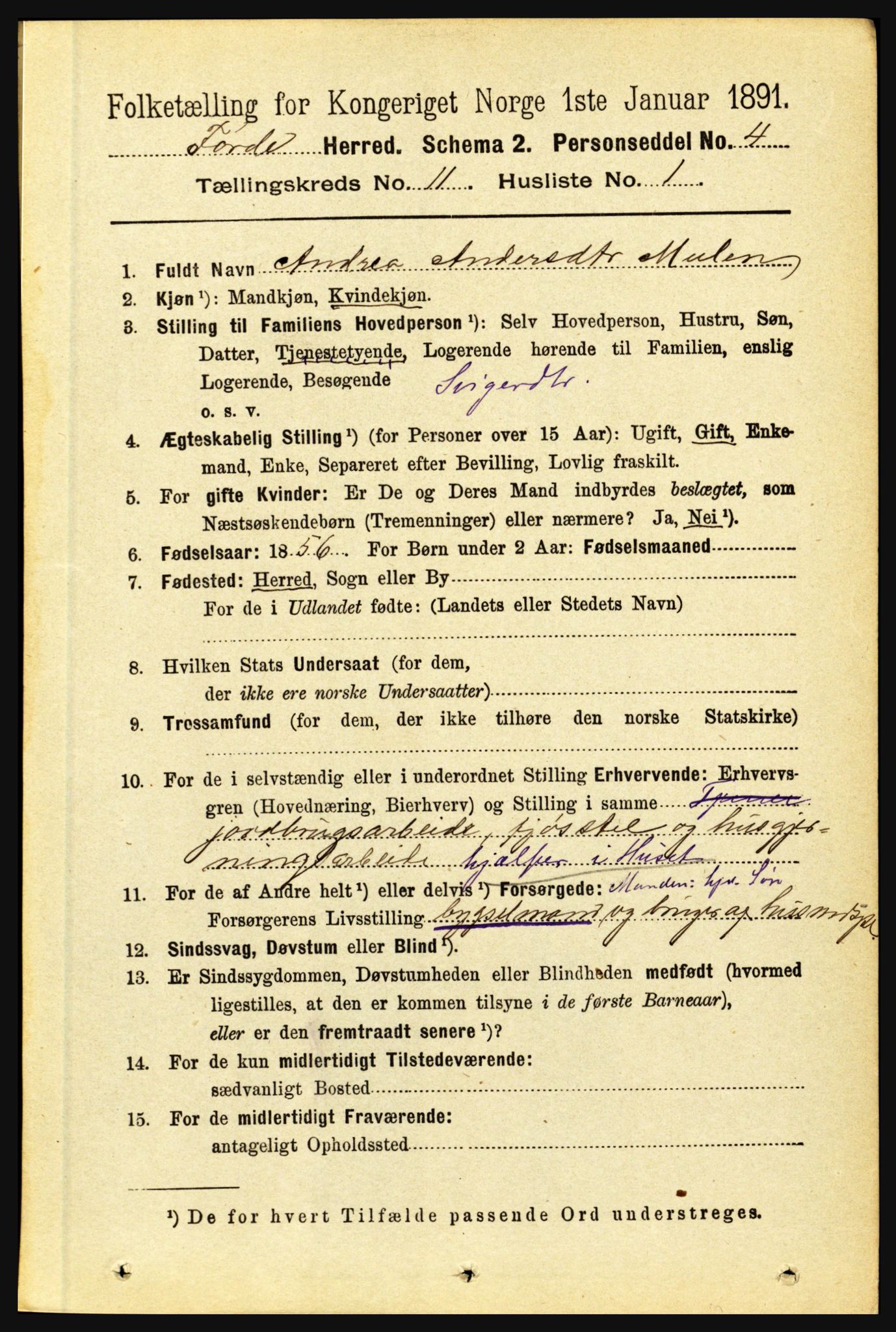 RA, 1891 census for 1432 Førde, 1891, p. 4010