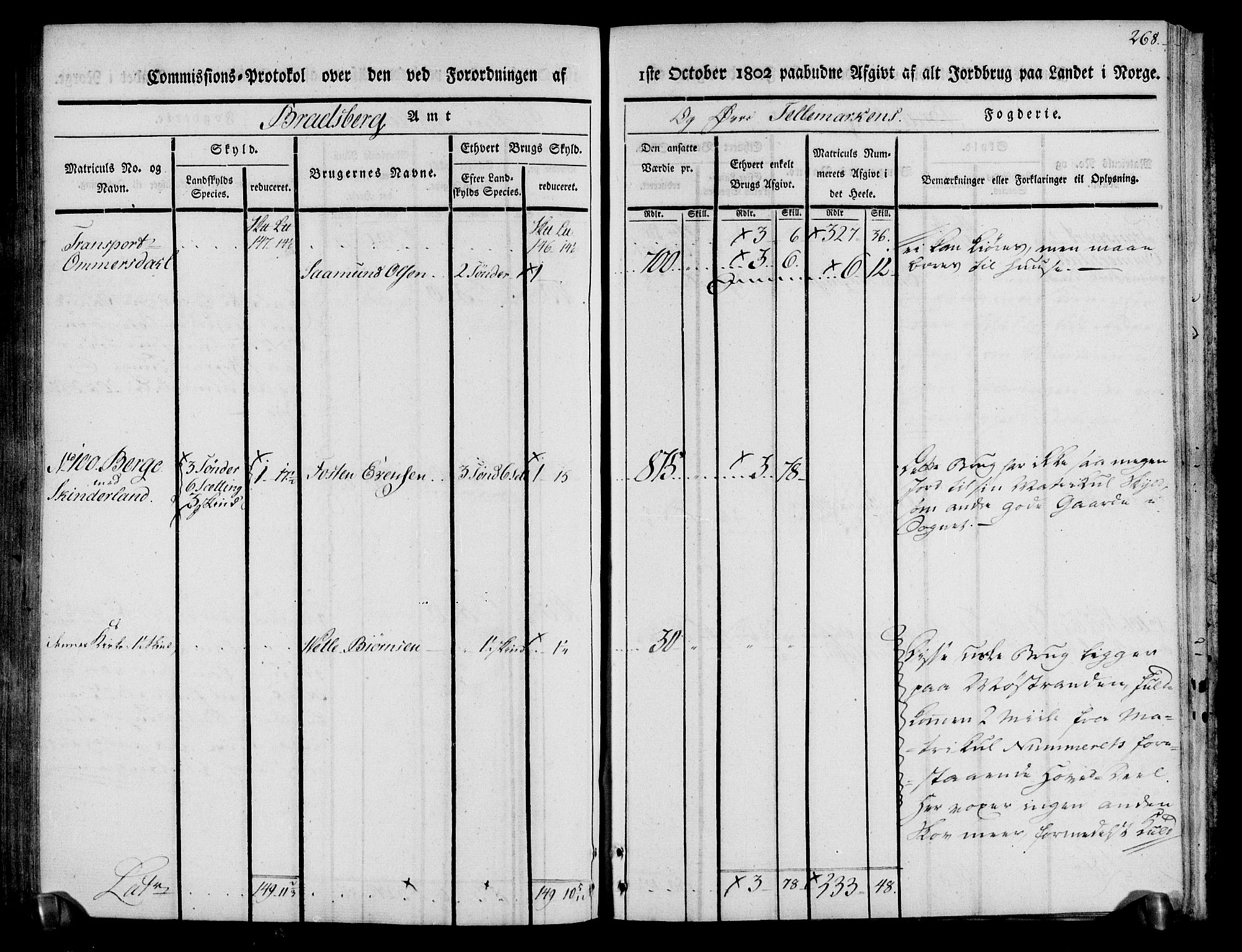 Rentekammeret inntil 1814, Realistisk ordnet avdeling, AV/RA-EA-4070/N/Ne/Nea/L0074: Øvre Telemarken fogderi. Kommisjonsprotokoll for fogderiets østre del - Tinn, Hjartdal og Seljord prestegjeld., 1803, p. 268