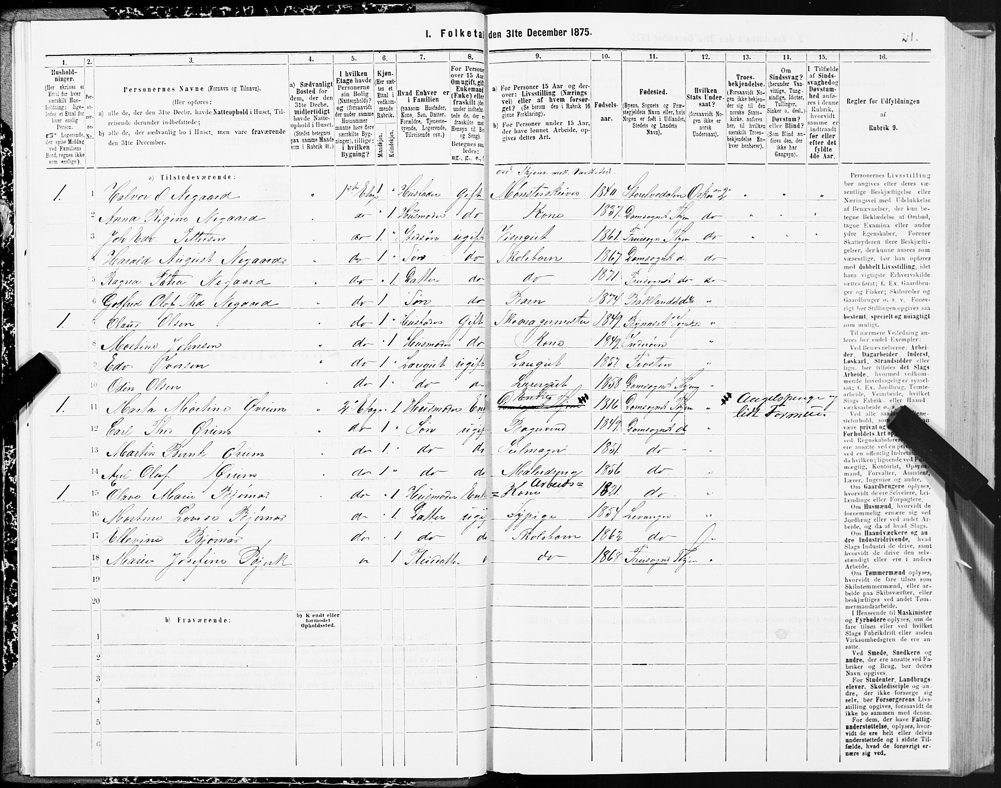 SAT, 1875 census for 1601 Trondheim, 1875, p. 9021