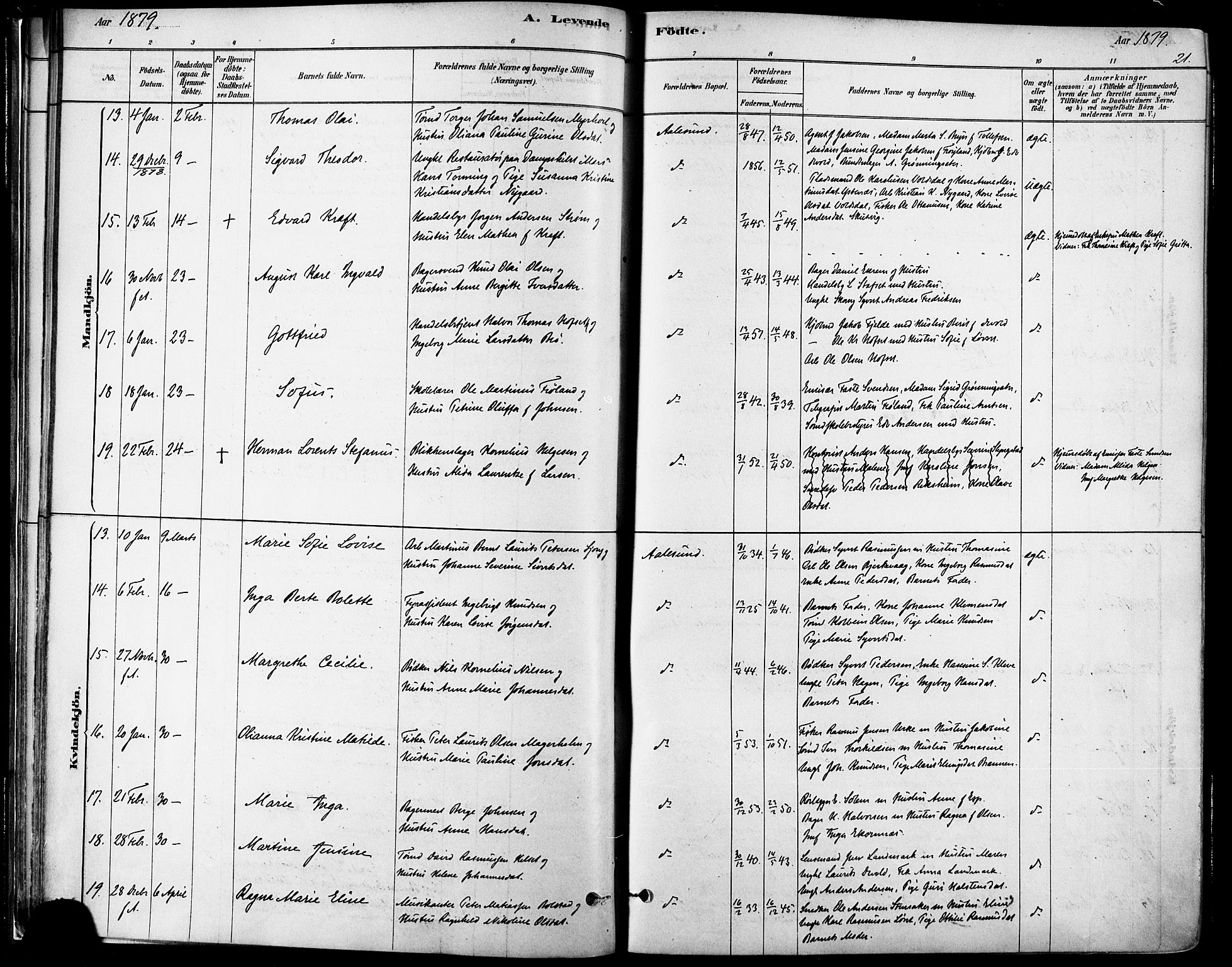 Ministerialprotokoller, klokkerbøker og fødselsregistre - Møre og Romsdal, SAT/A-1454/529/L0454: Parish register (official) no. 529A04, 1878-1885, p. 21