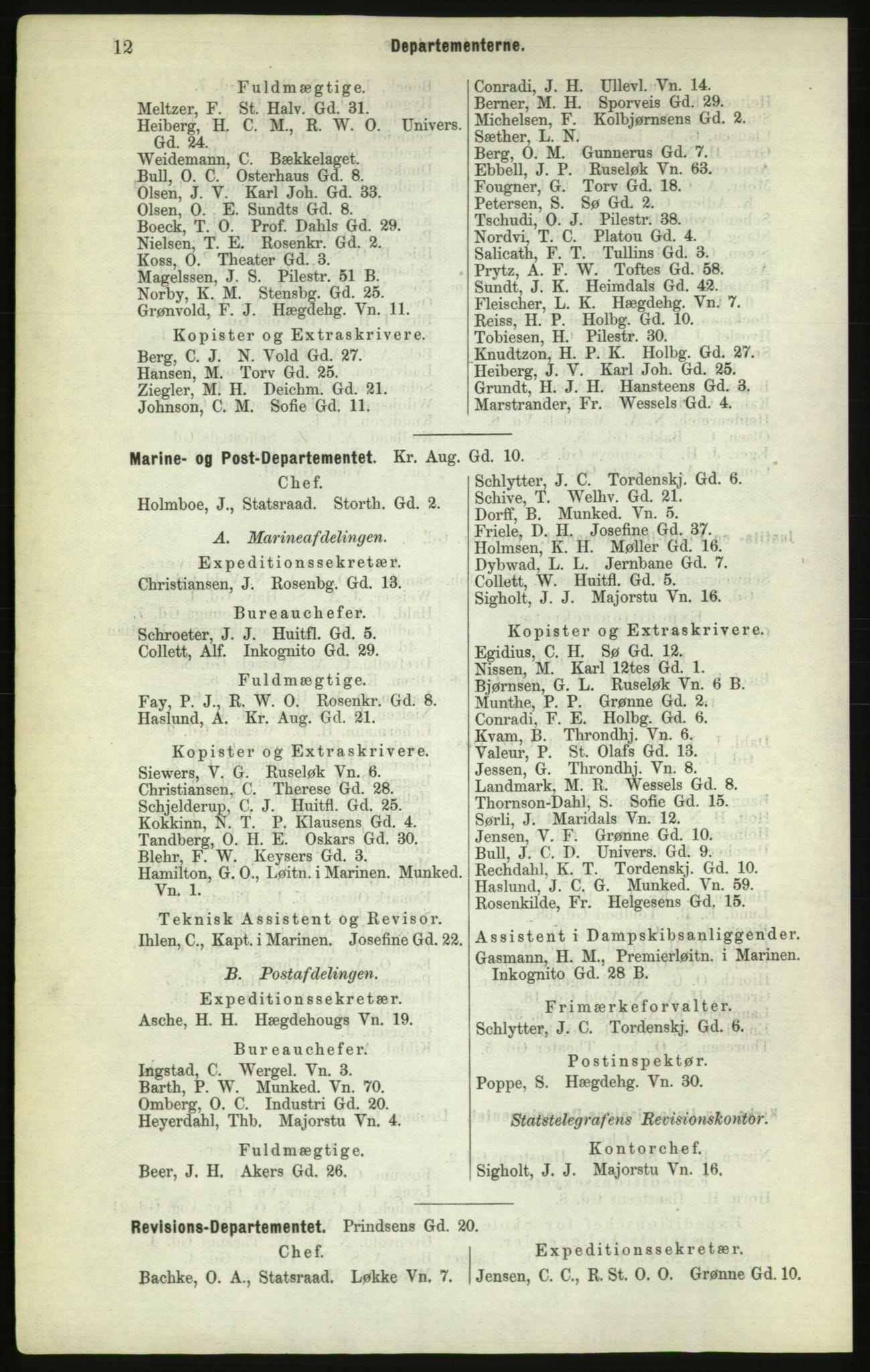 Kristiania/Oslo adressebok, PUBL/-, 1882, p. 12