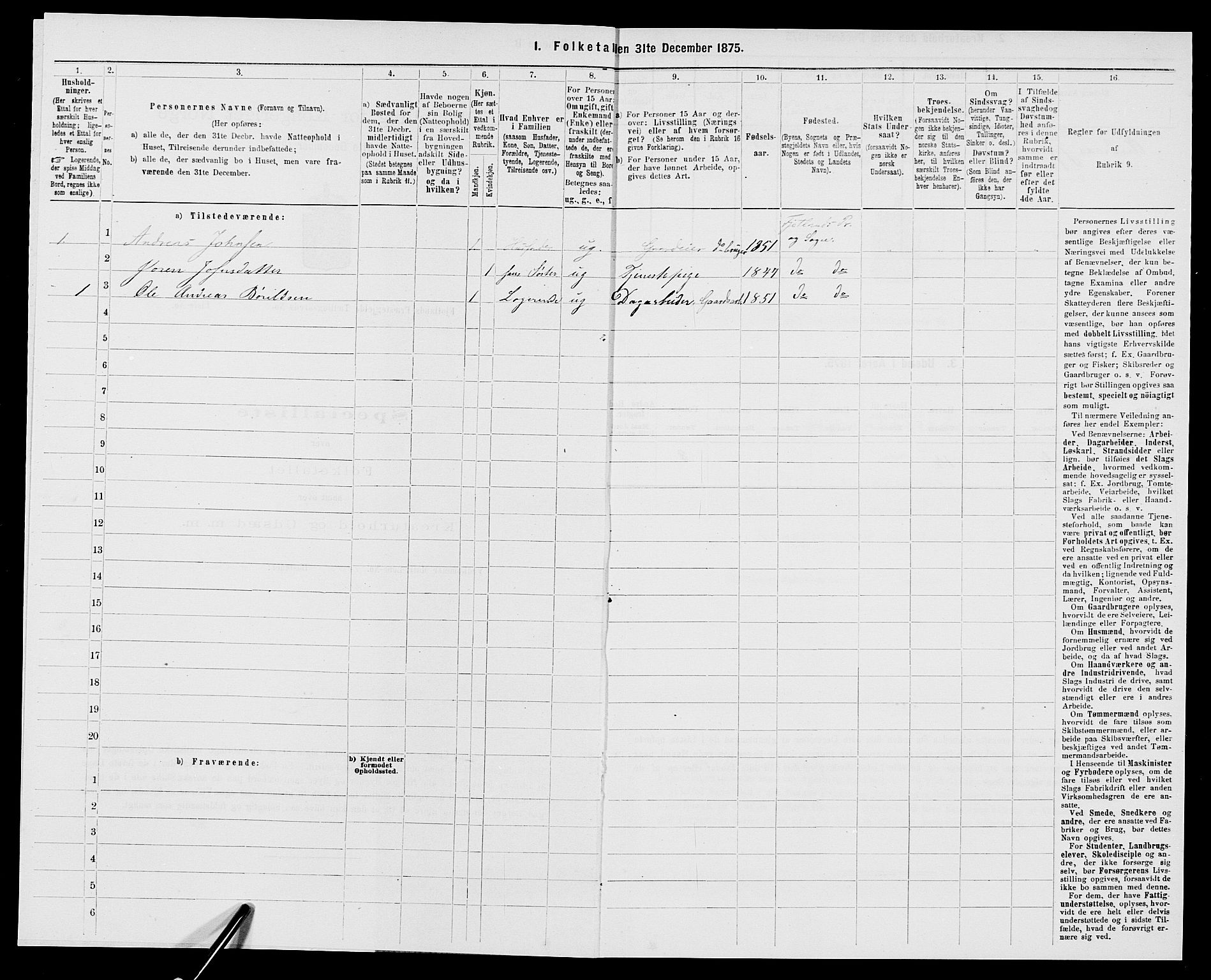 SAK, 1875 census for 1036P Fjotland, 1875, p. 115