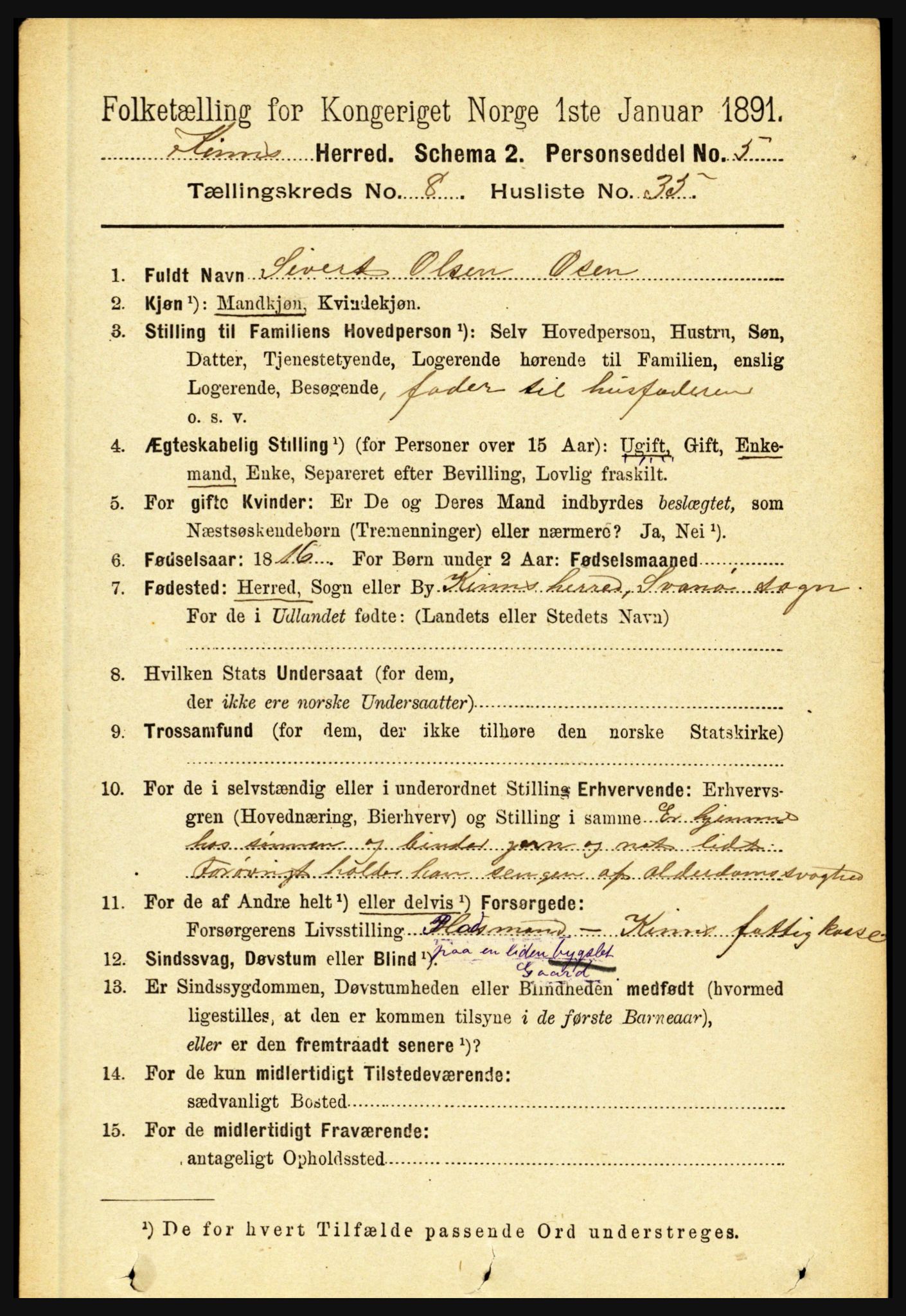 RA, 1891 census for 1437 Kinn, 1891, p. 3336