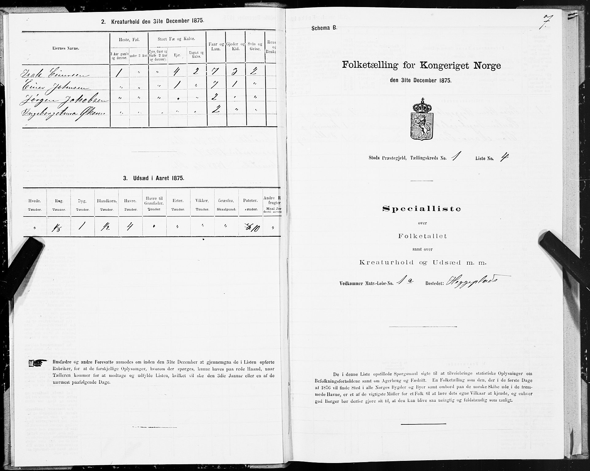 SAT, 1875 census for 1734P Stod, 1875, p. 1007