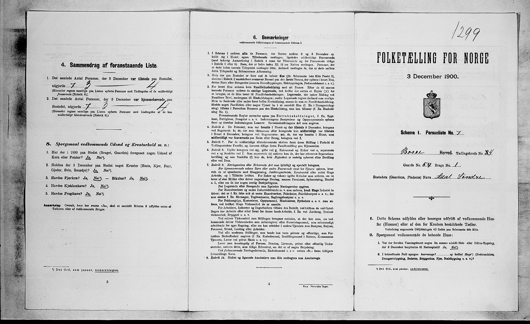 RA, 1900 census for Borre, 1900, p. 609