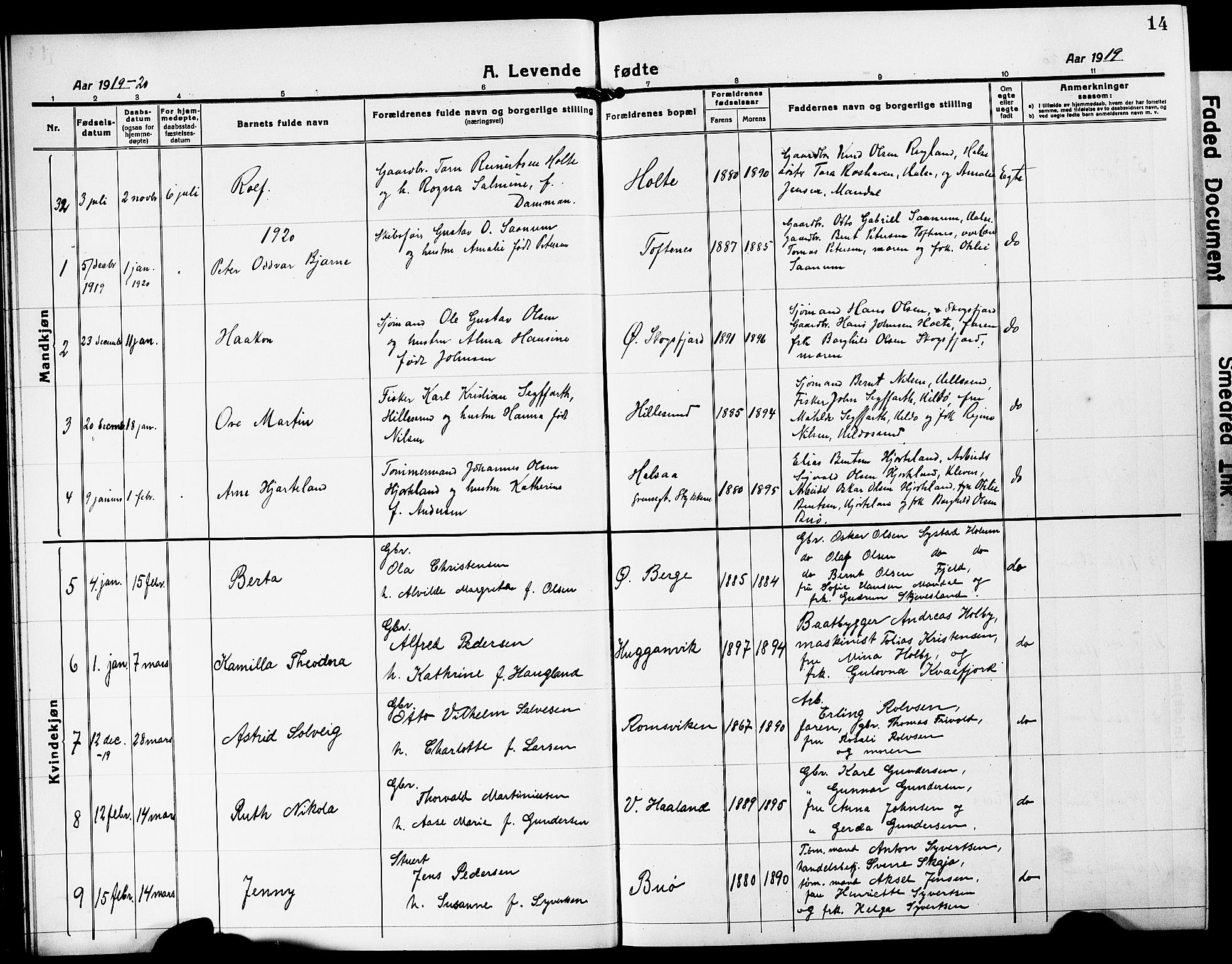 Mandal sokneprestkontor, SAK/1111-0030/F/Fb/Fba/L0013: Parish register (copy) no. B 7, 1918-1931, p. 14