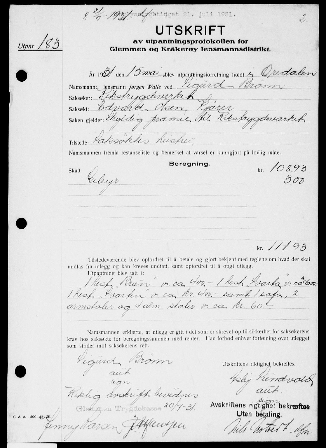 Onsøy sorenskriveri, SAO/A-10474/G/Ga/Gaa/L0067: Mortgage book no. I 67, 1931-1931, p. 2