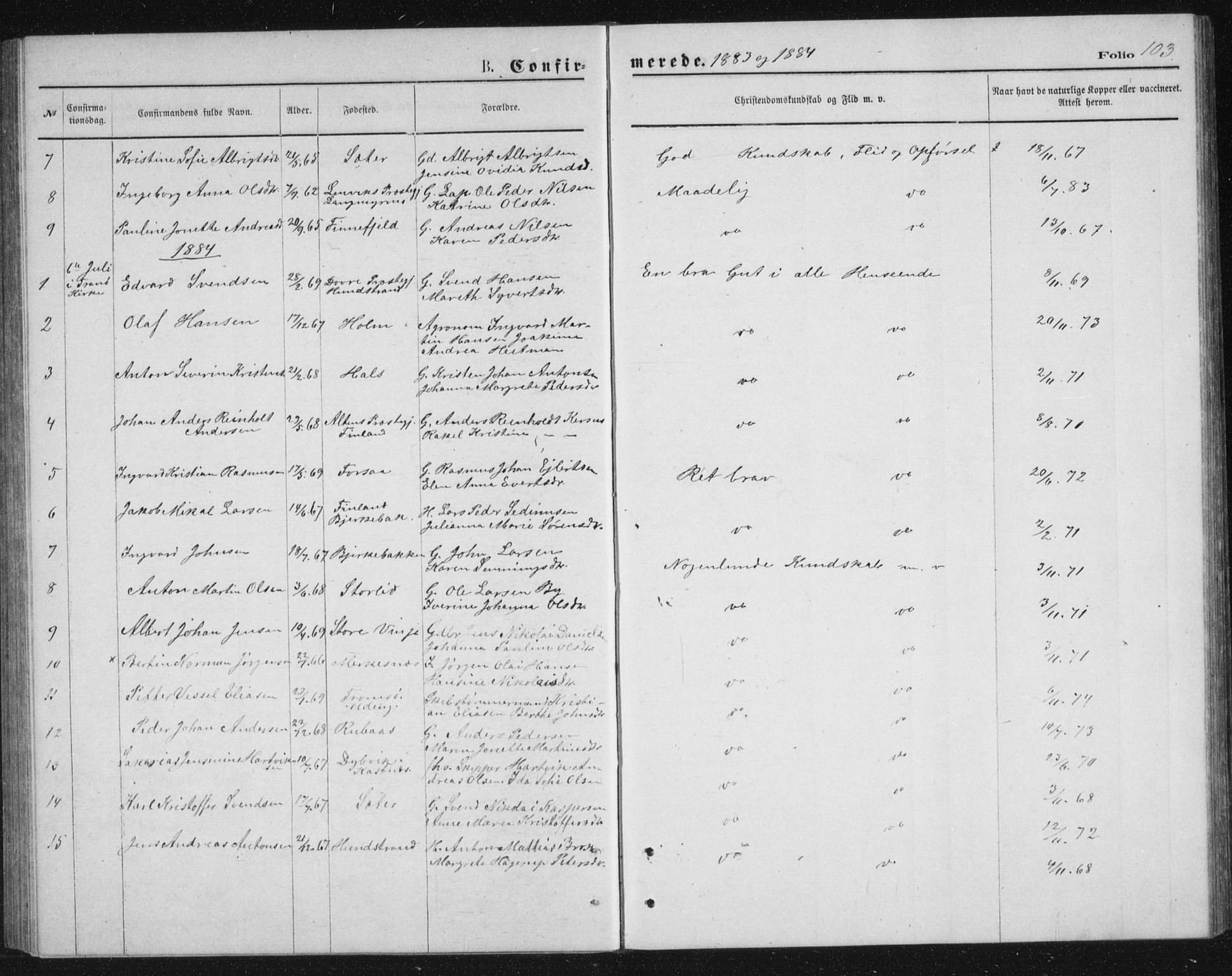Tranøy sokneprestkontor, SATØ/S-1313/I/Ia/Iab/L0013klokker: Parish register (copy) no. 13, 1874-1896, p. 103