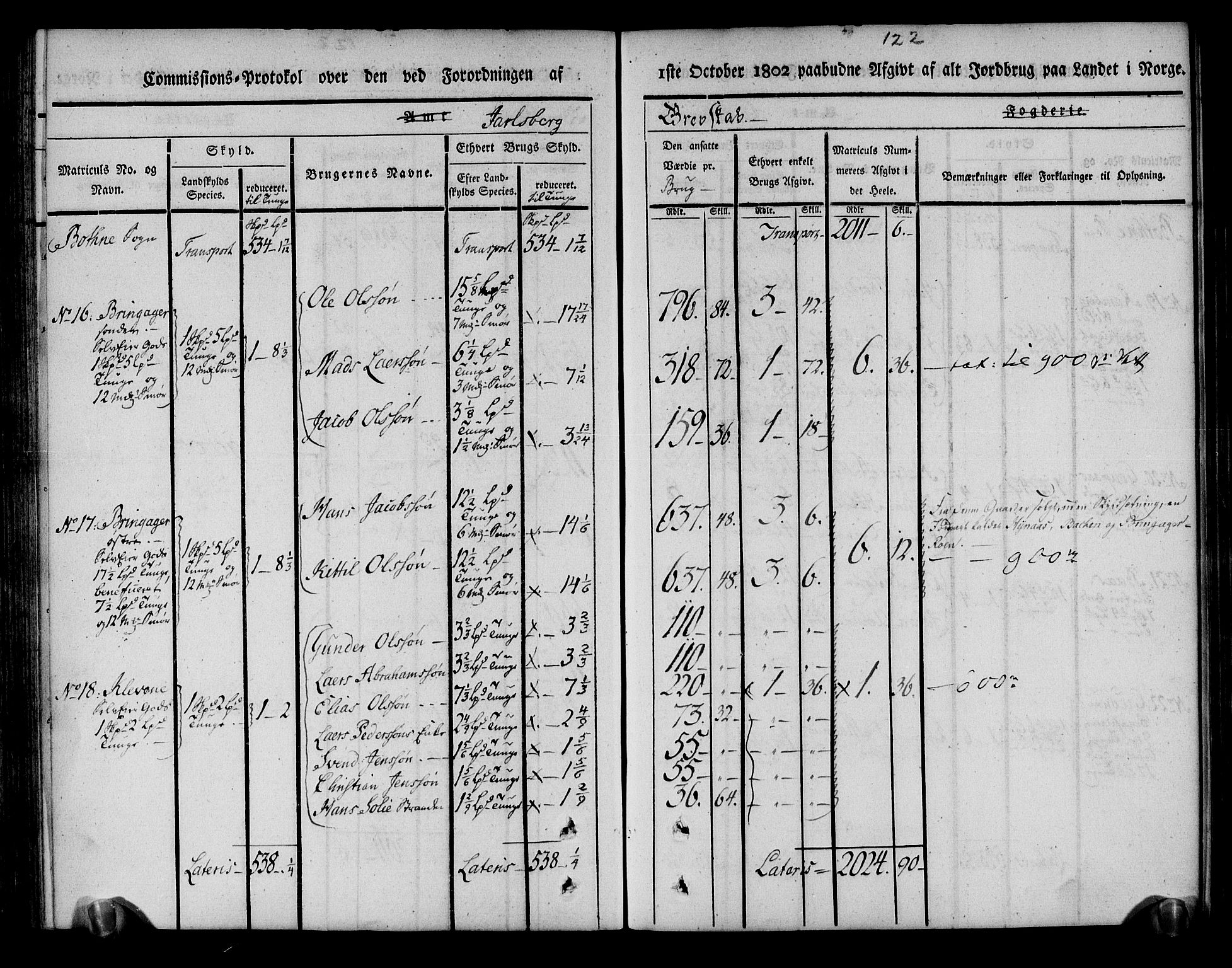 Rentekammeret inntil 1814, Realistisk ordnet avdeling, AV/RA-EA-4070/N/Ne/Nea/L0174: Jarlsberg grevskap. Kommisjonsprotokoll for grevskapets nordre distrikt - Lardal, Hof, Sande, Skoger, Botne og Våle prestegjeld, 1803, p. 134