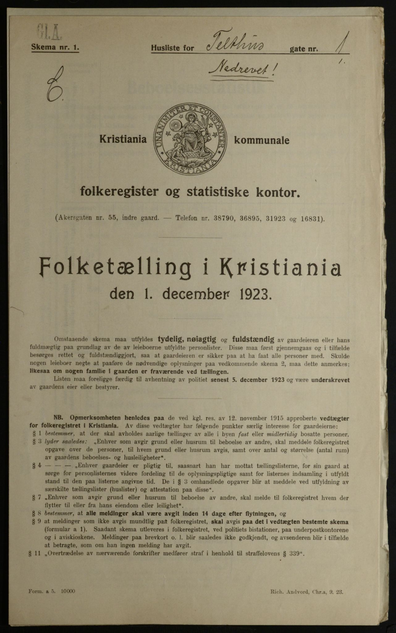 OBA, Municipal Census 1923 for Kristiania, 1923, p. 118807