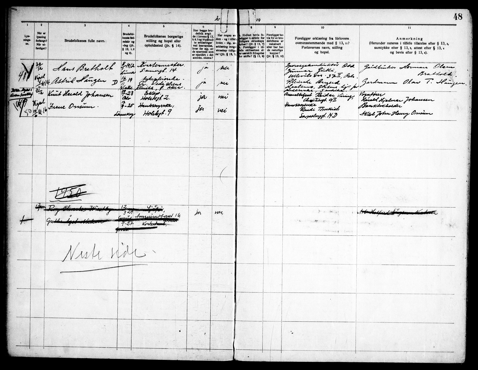 Lilleborg prestekontor Kirkebøker, SAO/A-10343a/H/L0003: Banns register no. 3, 1940-1960, p. 48