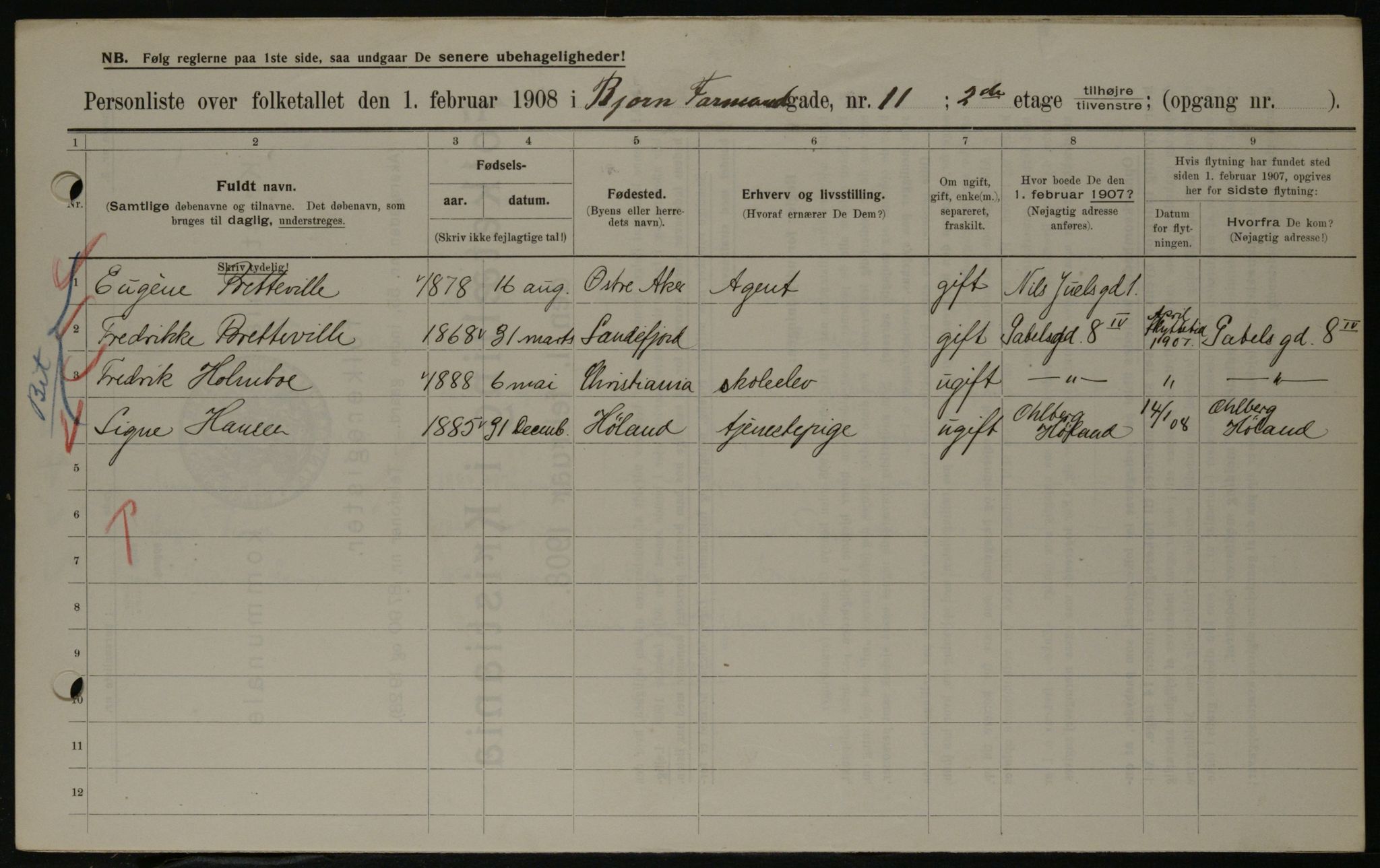 OBA, Municipal Census 1908 for Kristiania, 1908, p. 6496