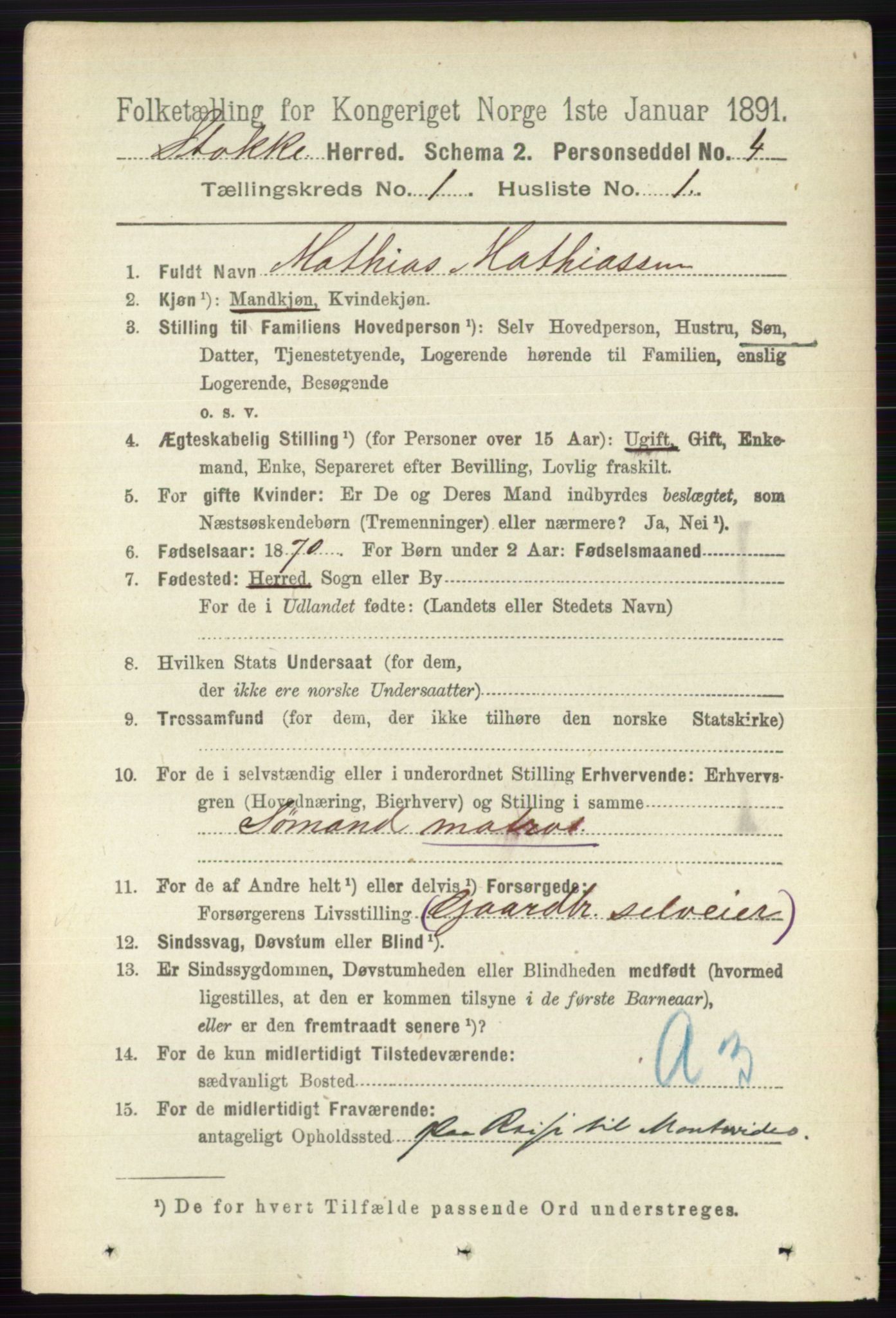 RA, 1891 census for 0720 Stokke, 1891, p. 164