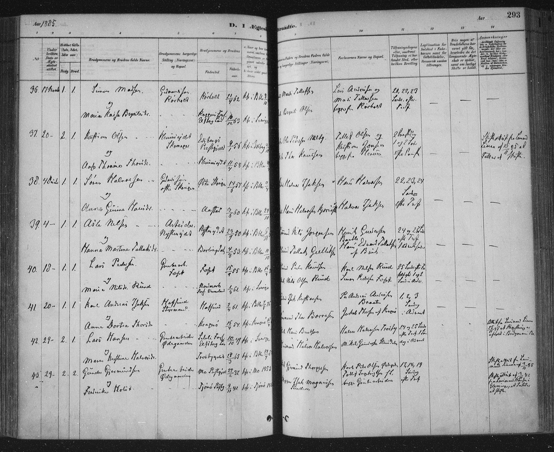Bamble kirkebøker, SAKO/A-253/F/Fa/L0007: Parish register (official) no. I 7, 1878-1888, p. 293