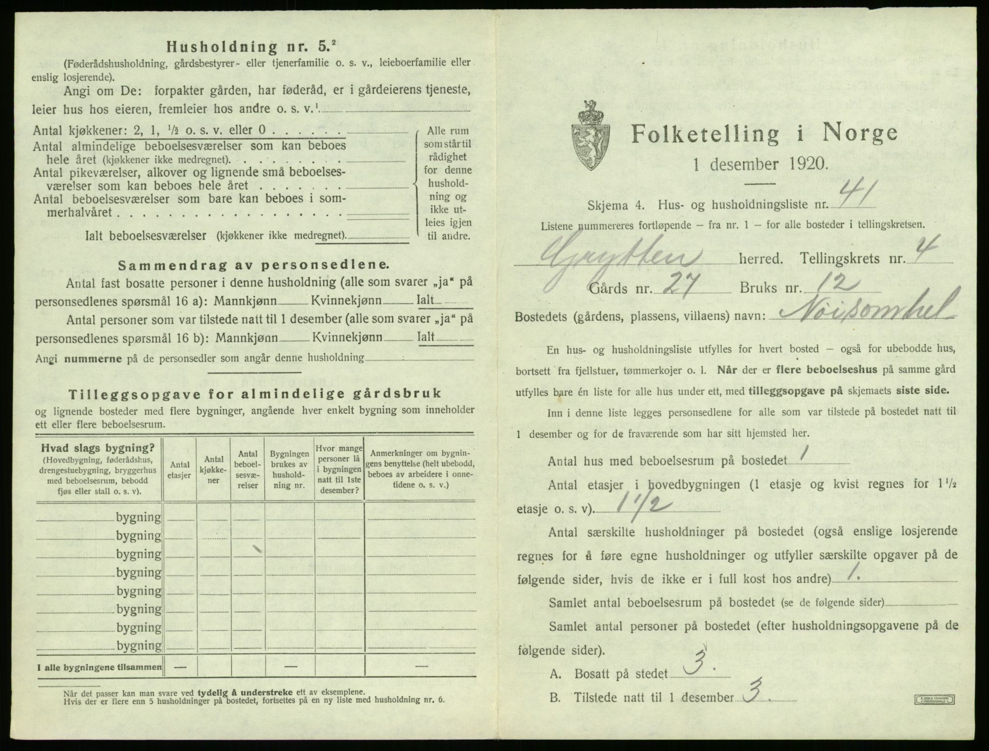 SAT, 1920 census for Grytten, 1920, p. 440