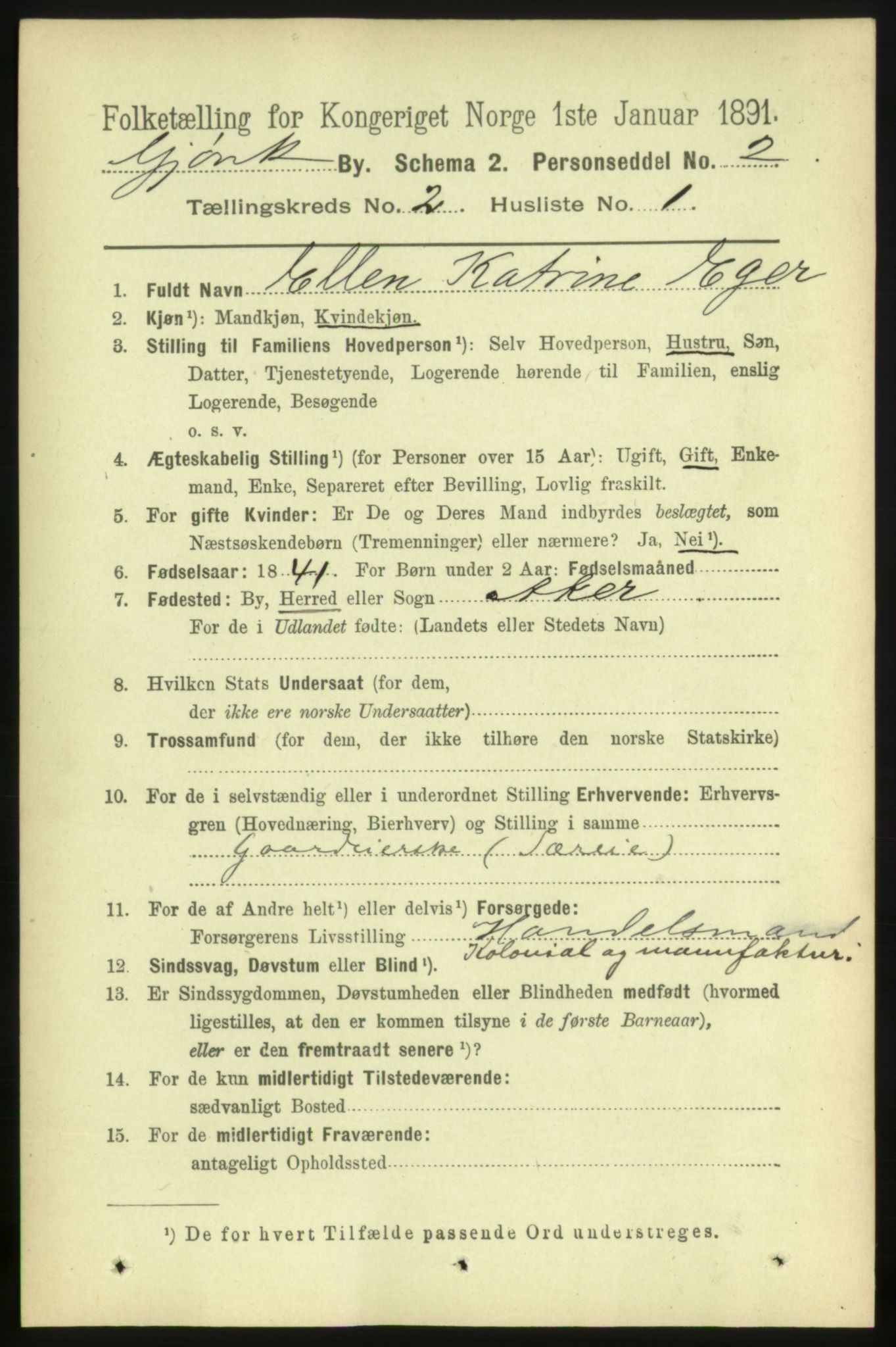 RA, 1891 census for 0502 Gjøvik, 1891, p. 677