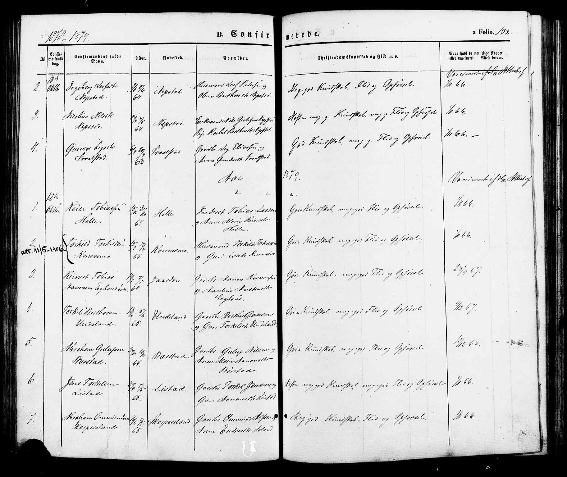 Nord-Audnedal sokneprestkontor, AV/SAK-1111-0032/F/Fa/Faa/L0002: Parish register (official) no. A 2, 1857-1882, p. 132