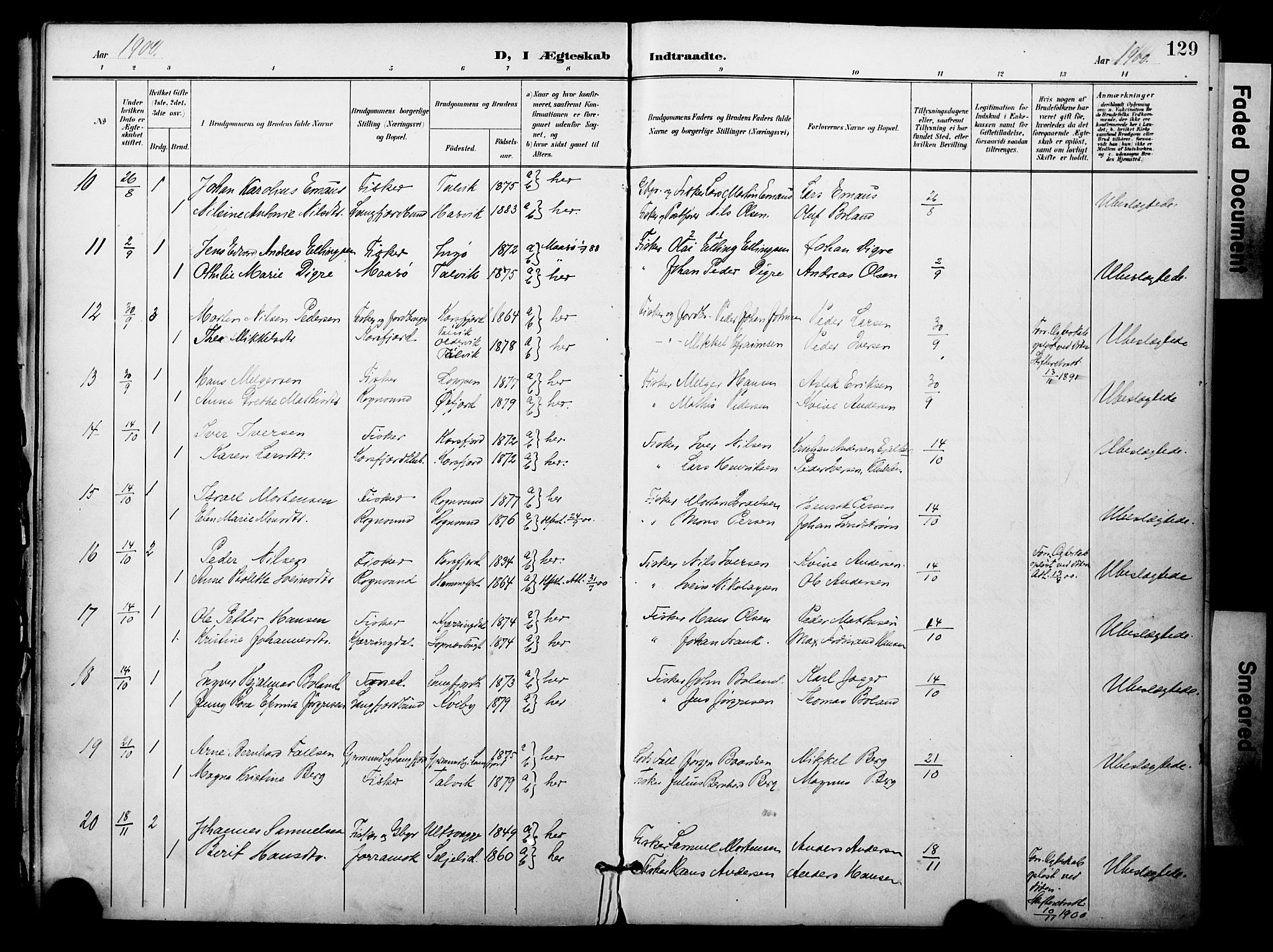Talvik sokneprestkontor, SATØ/S-1337/H/Ha/L0014kirke: Parish register (official) no. 14, 1897-1905, p. 129