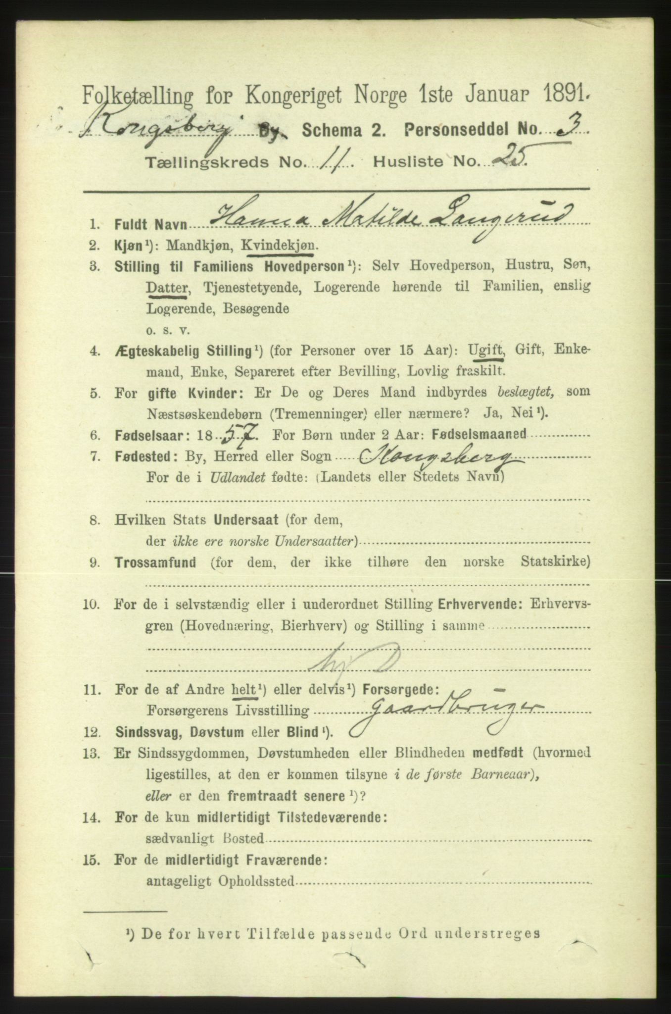 RA, 1891 census for 0604 Kongsberg, 1891, p. 6936