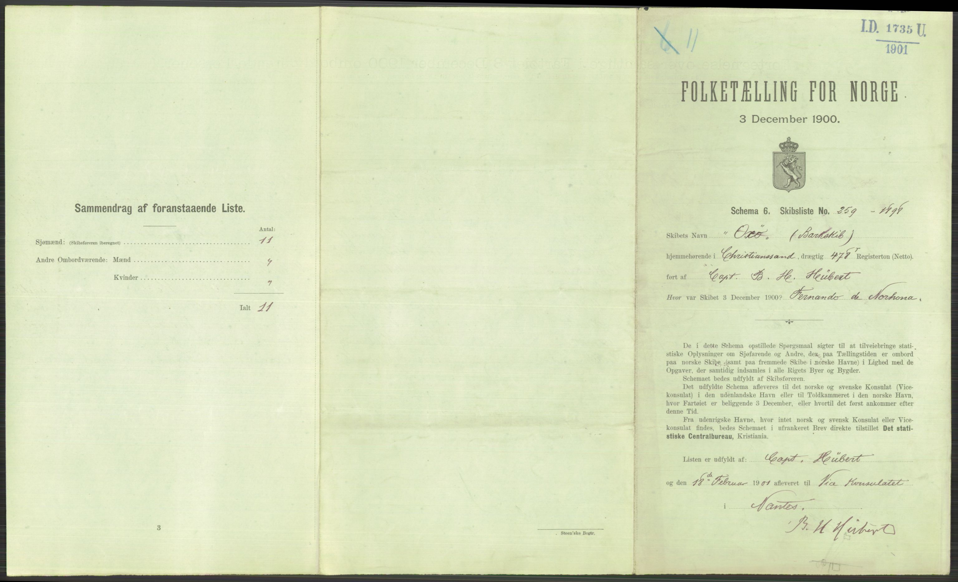 RA, 1900 Census - ship lists from ships in Norwegian harbours, harbours abroad and at sea, 1900, p. 4909