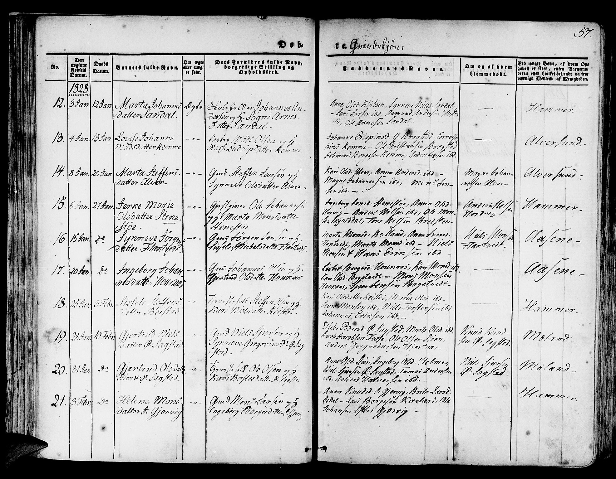 Hamre sokneprestembete, AV/SAB-A-75501/H/Ha/Haa/Haaa/L0011: Parish register (official) no. A 11, 1826-1834, p. 57