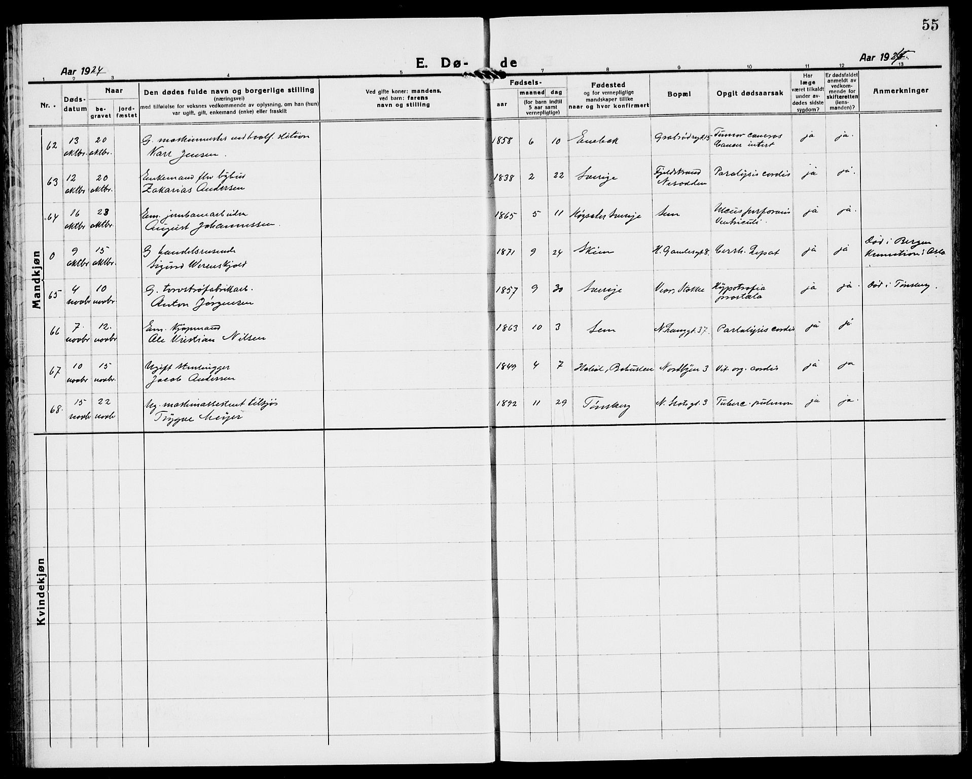 Tønsberg kirkebøker, AV/SAKO-A-330/G/Ga/L0018: Parish register (copy) no. 18, 1920-1935, p. 55