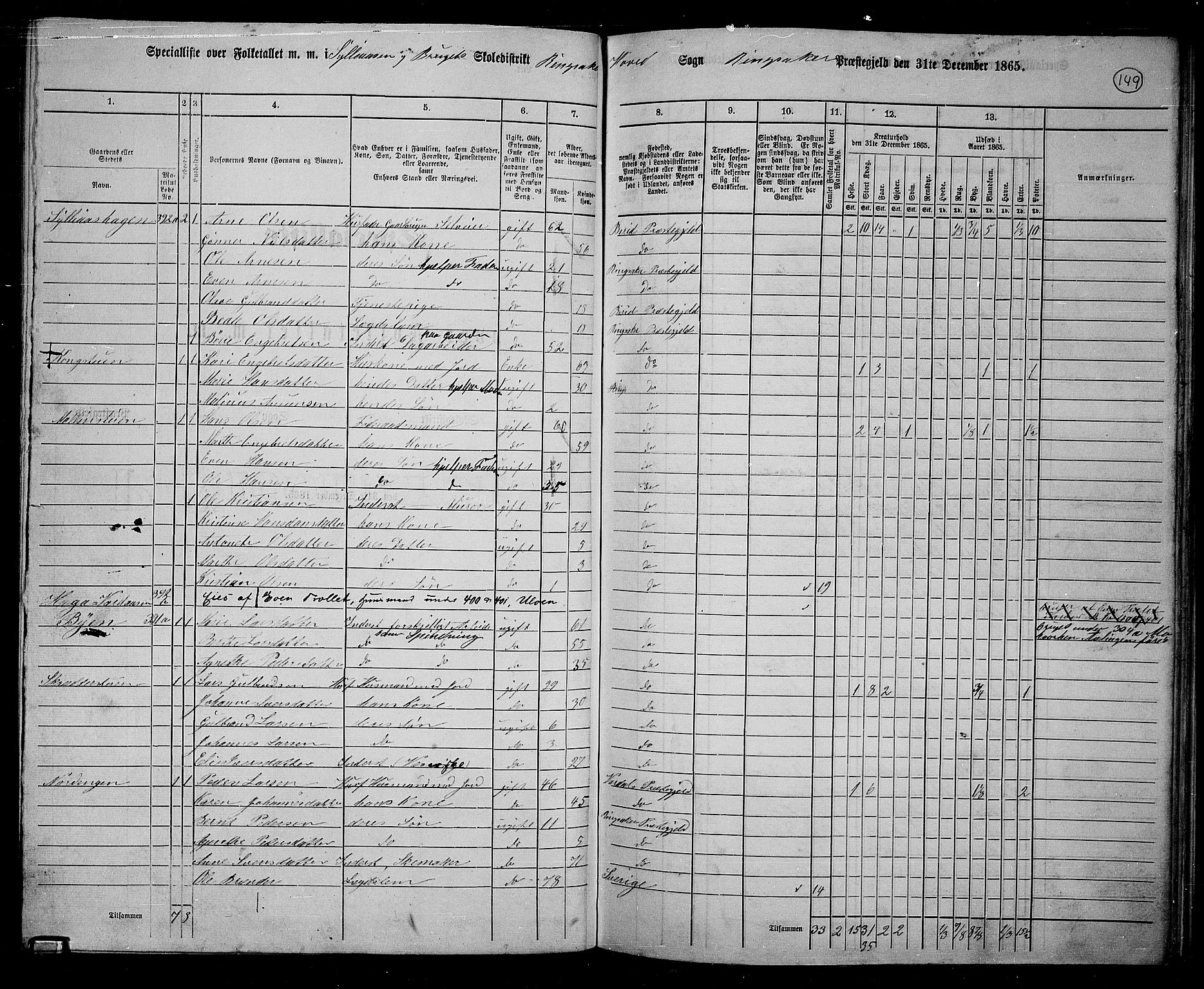 RA, 1865 census for Ringsaker, 1865, p. 393