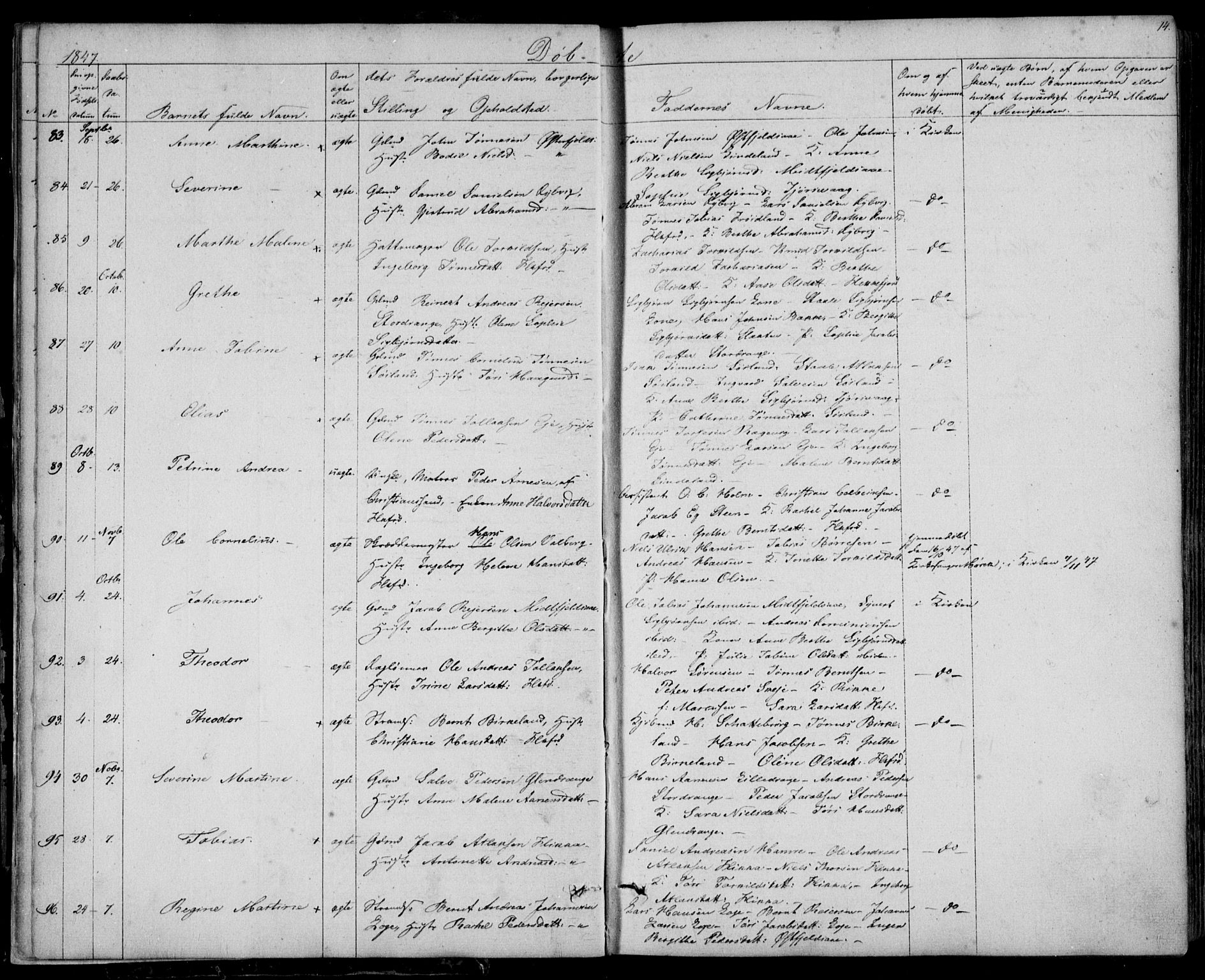 Flekkefjord sokneprestkontor, SAK/1111-0012/F/Fb/Fbc/L0005: Parish register (copy) no. B 5, 1846-1866, p. 14