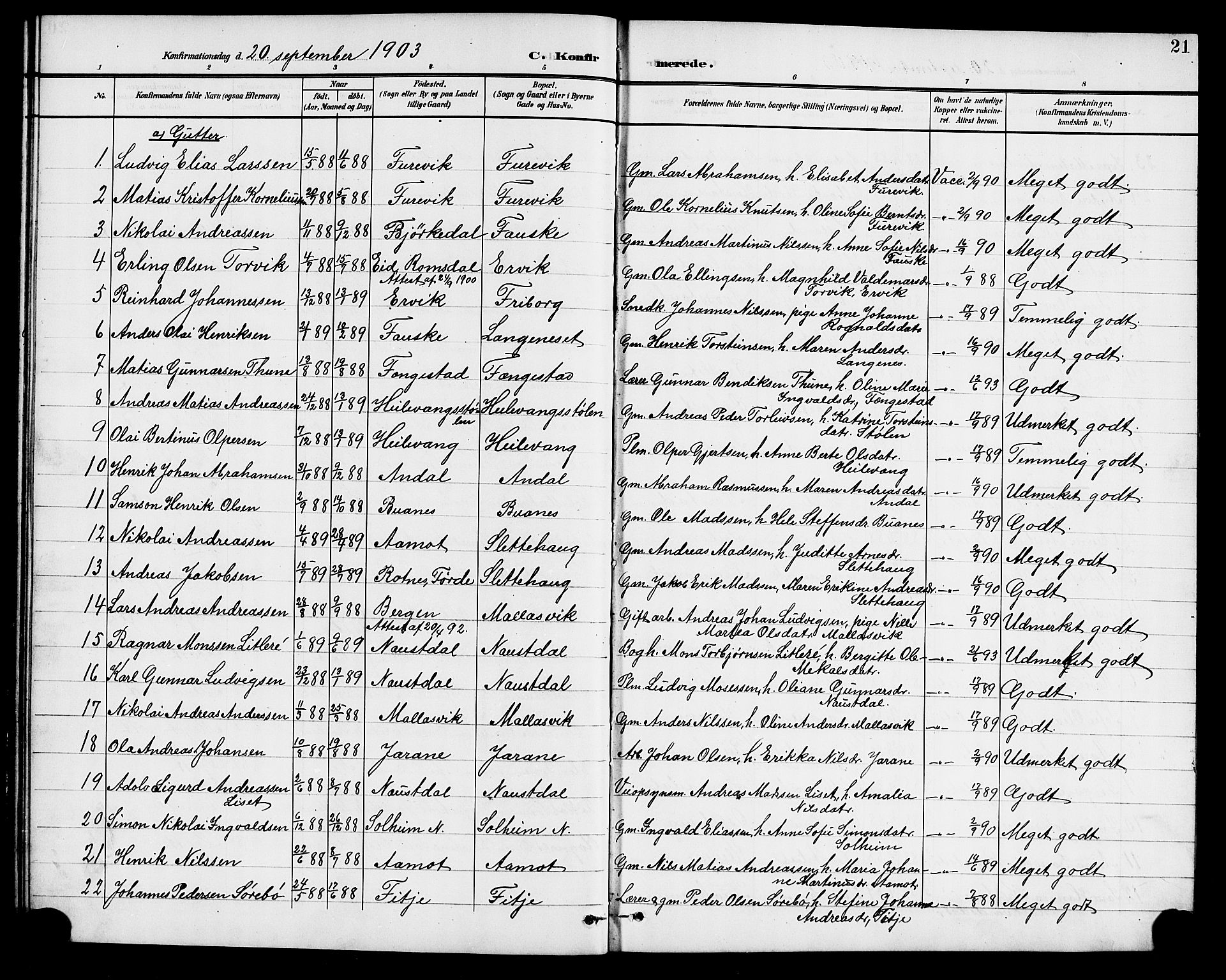 Førde sokneprestembete, SAB/A-79901/H/Hab/Habd/L0005: Parish register (copy) no. D 5, 1898-1911, p. 21