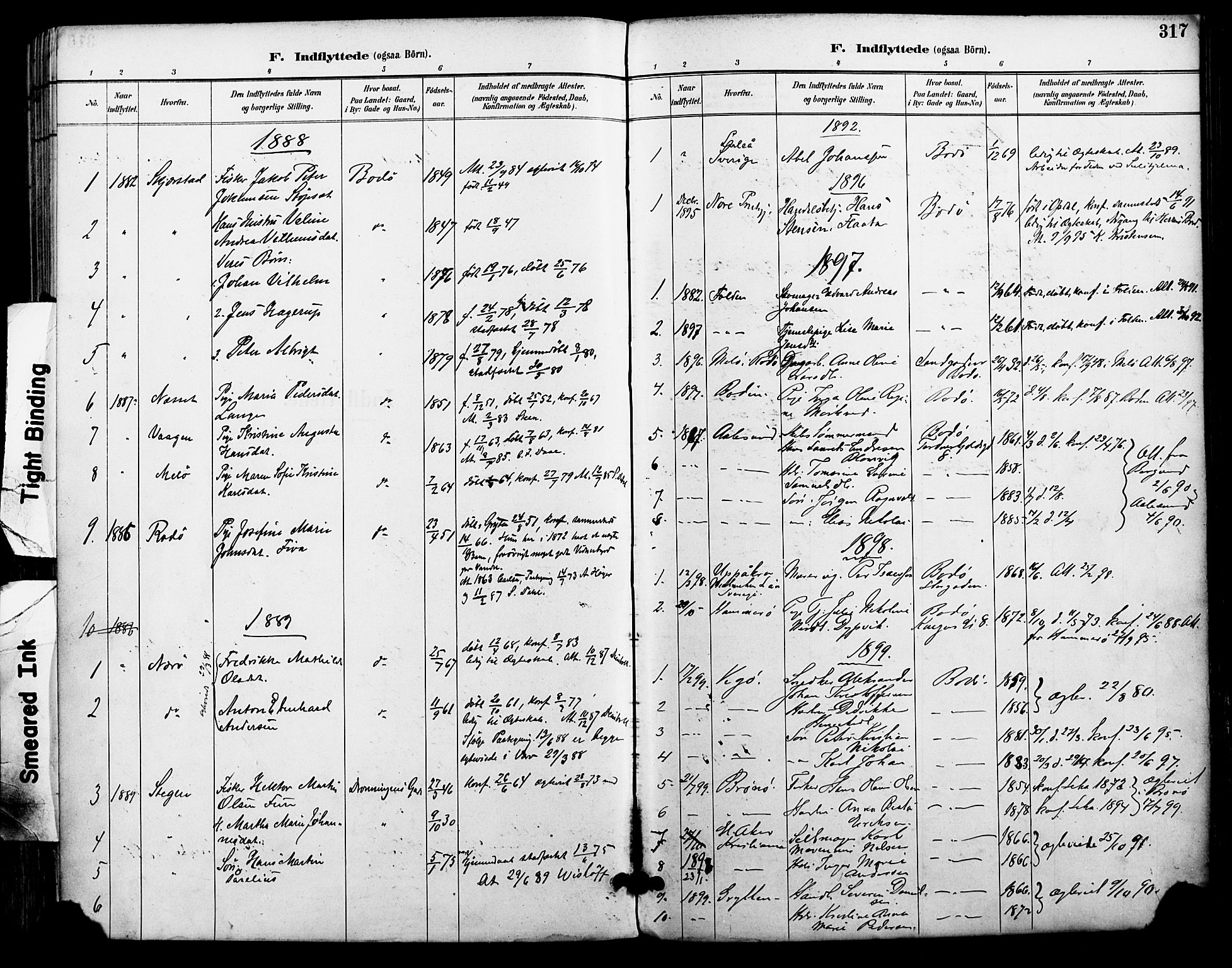 Ministerialprotokoller, klokkerbøker og fødselsregistre - Nordland, SAT/A-1459/801/L0010: Parish register (official) no. 801A10, 1888-1899, p. 317