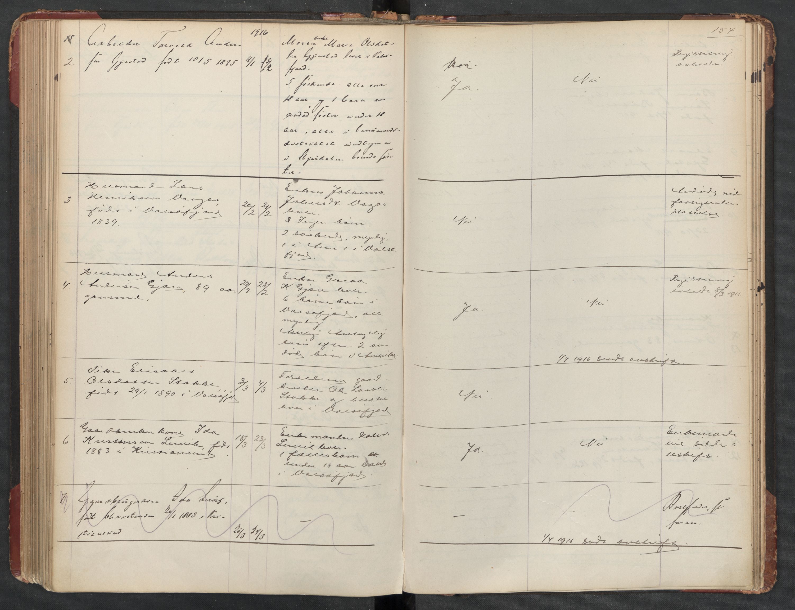 Aure lensmannskontor, SAT/A-1088/1/02/L0003: 2.01.03 Dødsfallsprotokoll, 1906-1926, p. 154