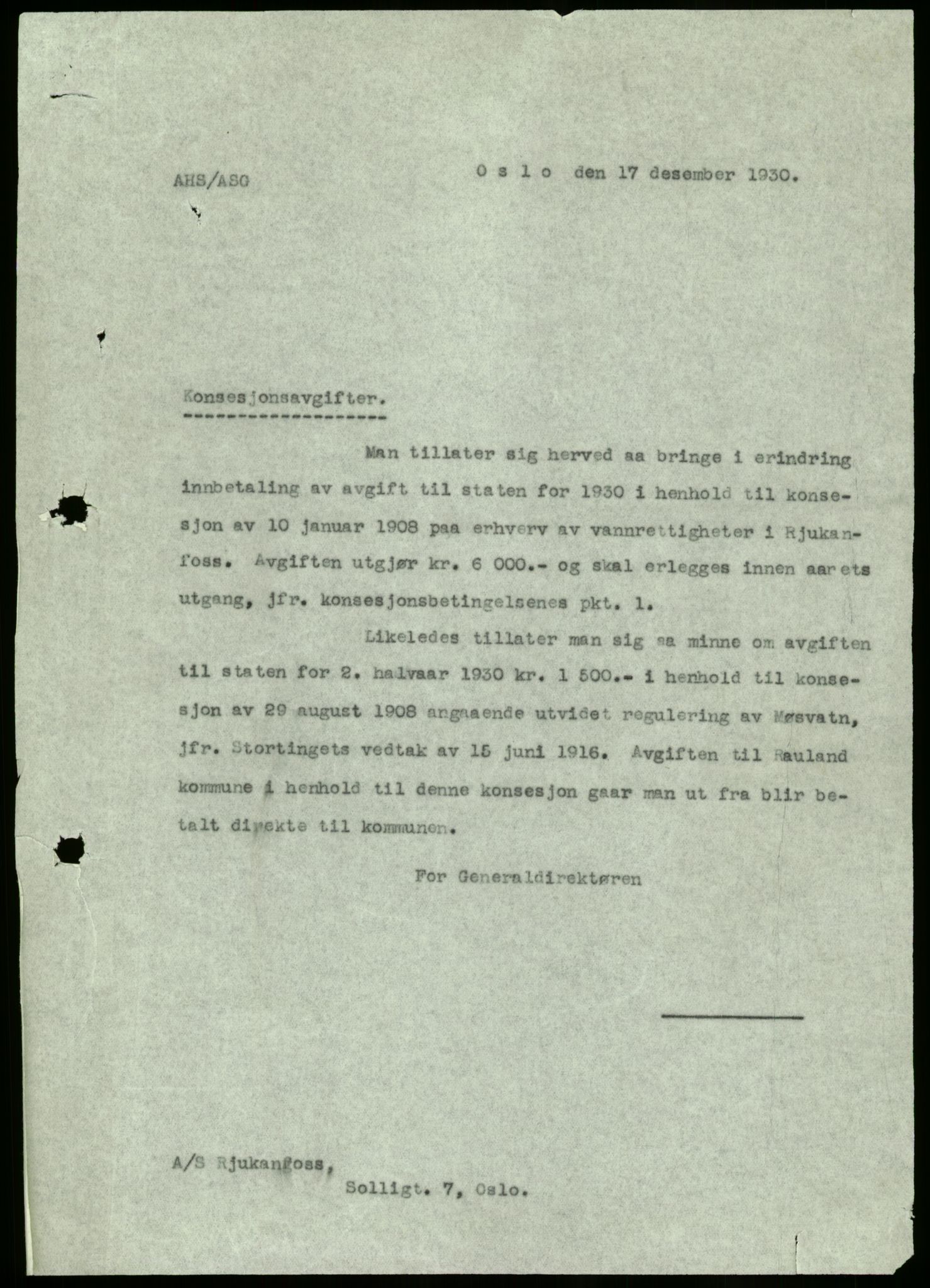 Vassdragsdirektoratet/avdelingen, AV/RA-S-6242/F/Fa/L0235/0002: Skiensvassdraget. Østfjeldske vassdrag / Møsvatns regulering, 1902-1930, p. 2