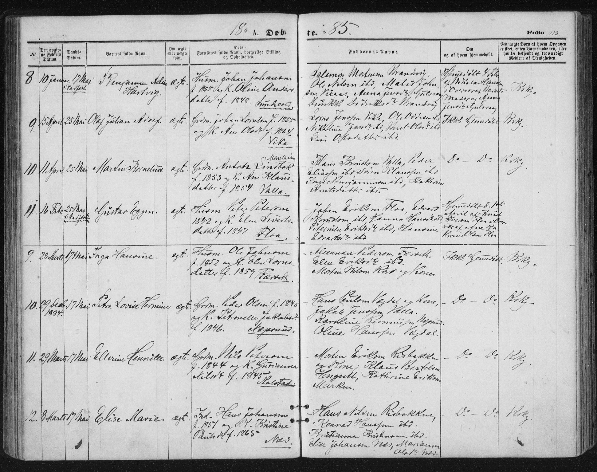 Ministerialprotokoller, klokkerbøker og fødselsregistre - Nordland, SAT/A-1459/816/L0241: Parish register (official) no. 816A07, 1870-1885, p. 113