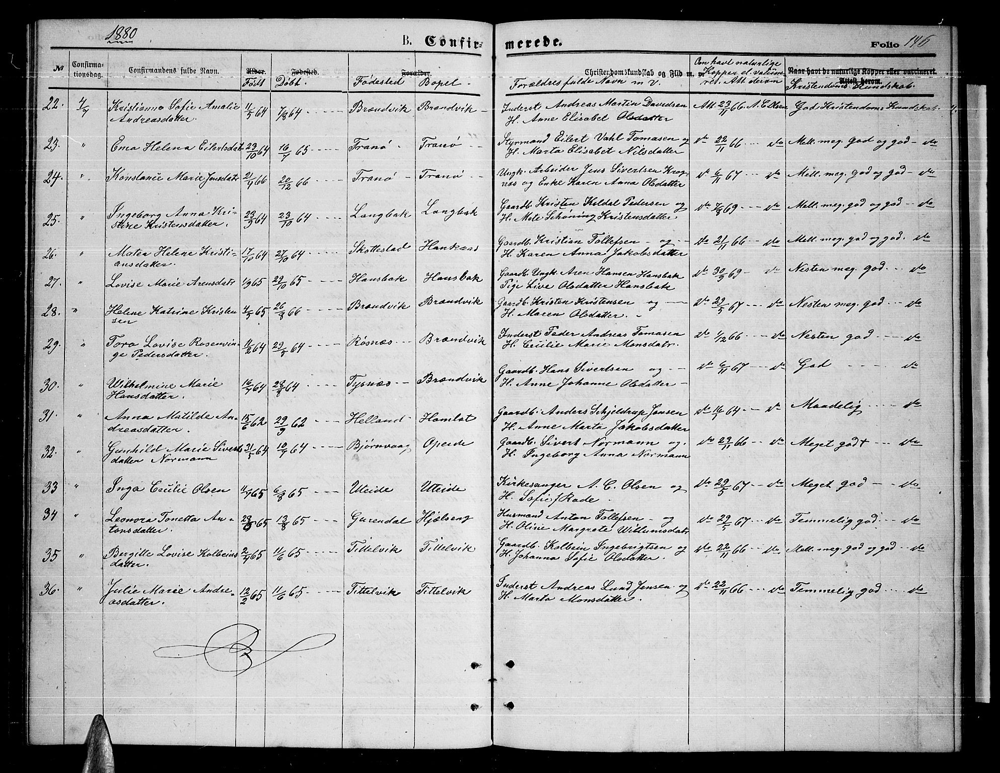 Ministerialprotokoller, klokkerbøker og fødselsregistre - Nordland, AV/SAT-A-1459/859/L0858: Parish register (copy) no. 859C04, 1873-1886, p. 146